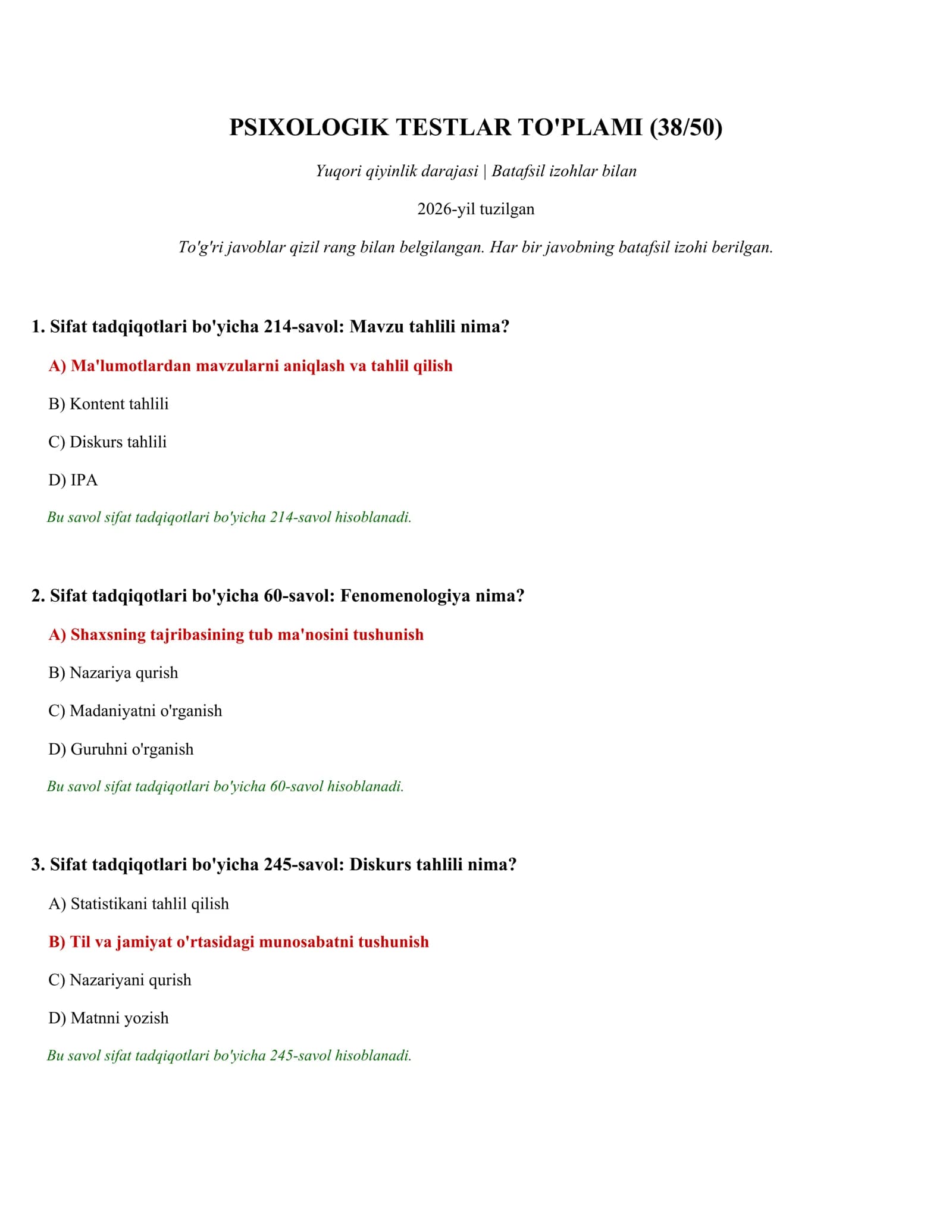 PSIXOLOGIK TESTLAR TO'PLAMI (38/50)