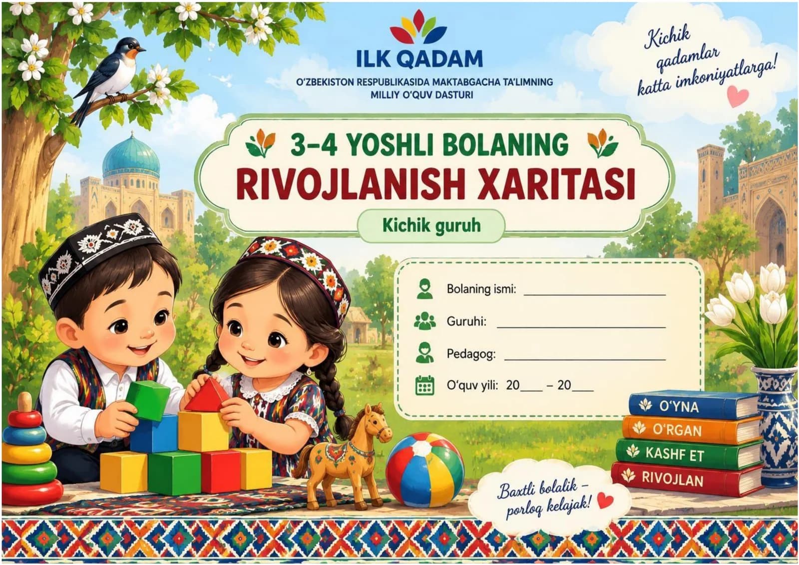 Kichik guruh (3–4 yosh) bolaning rivojlanish xaritasi