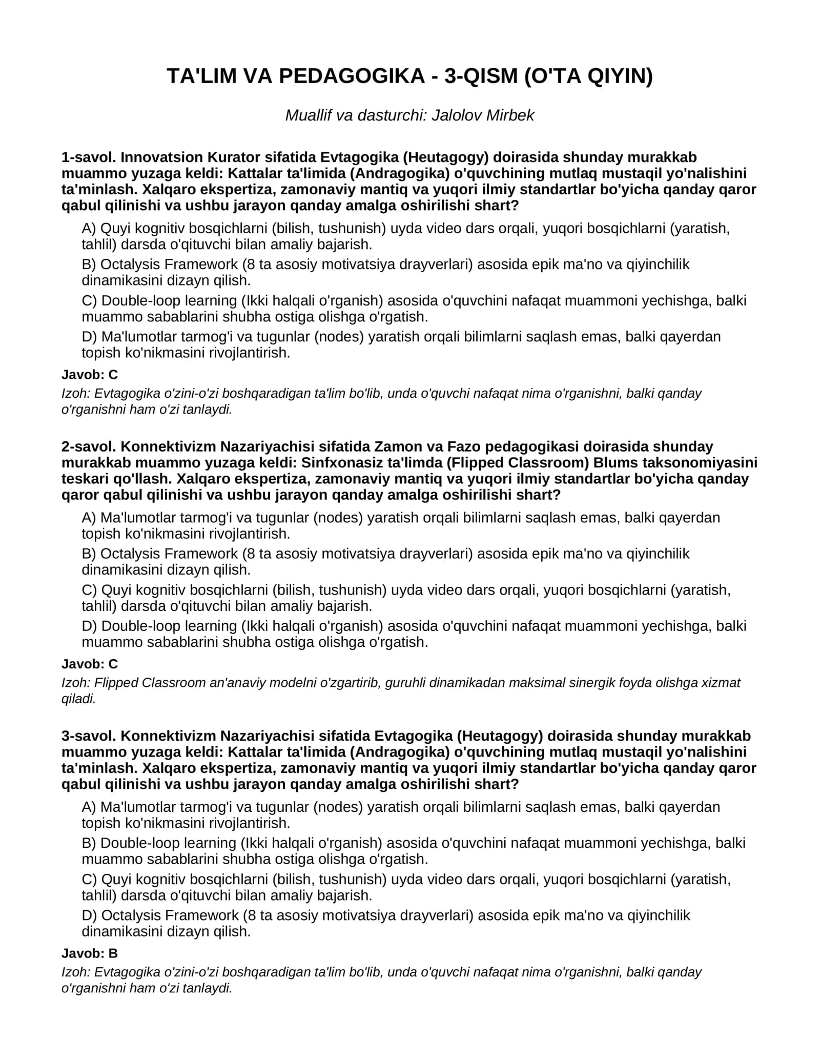 TA'LIM VA PEDAGOGIKA - 3-QISM (O'TA QIYIN)