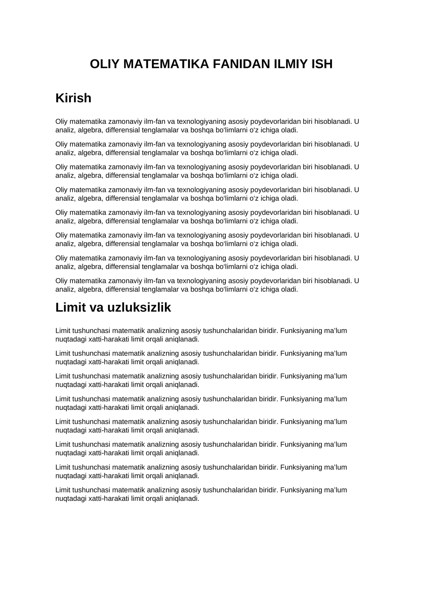 OLIY MATEMATIKA FANIDAN ILMIY ISH