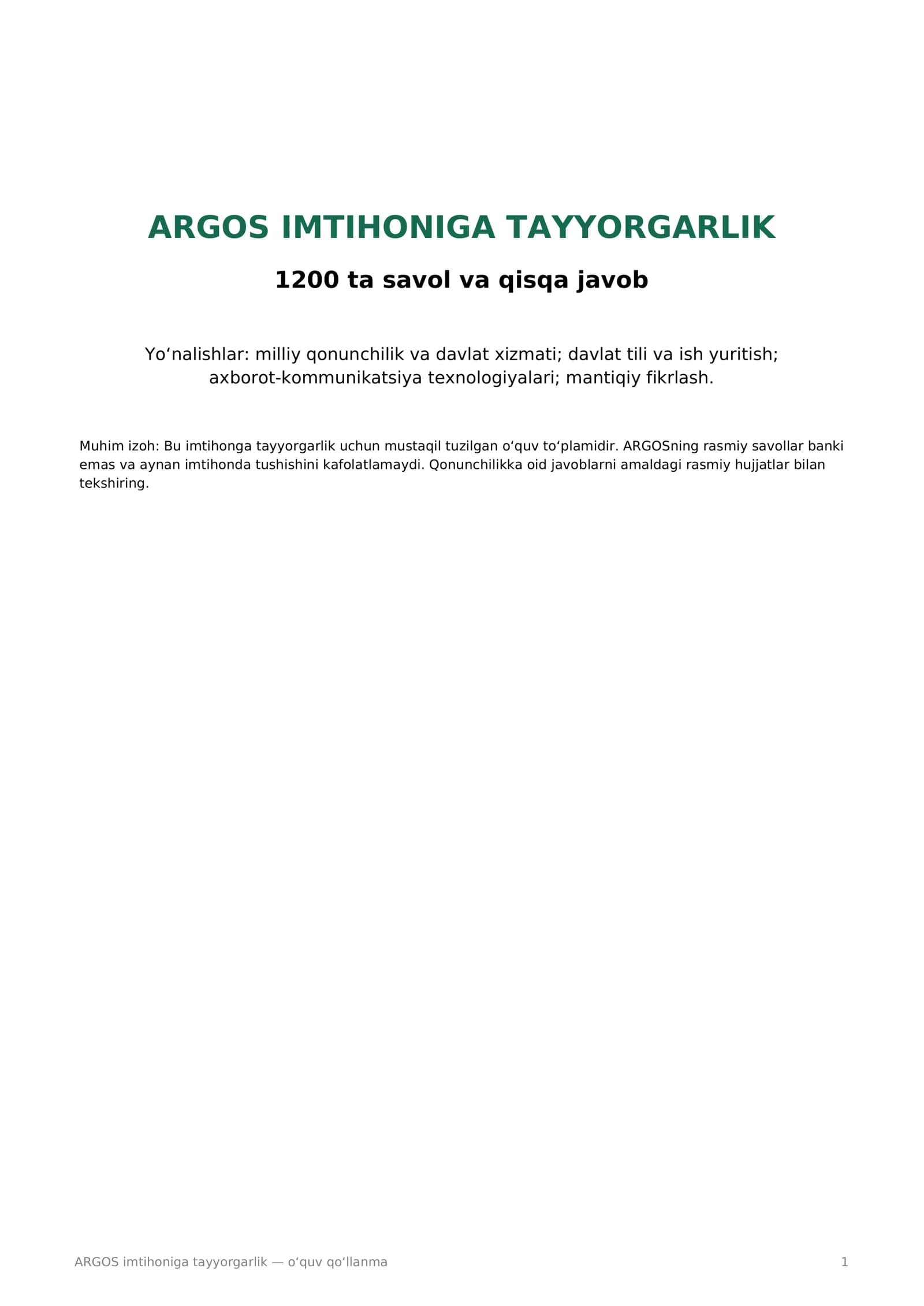 ARGOS imtihoniga tayyorgarlik — o‘quv qo‘llanma