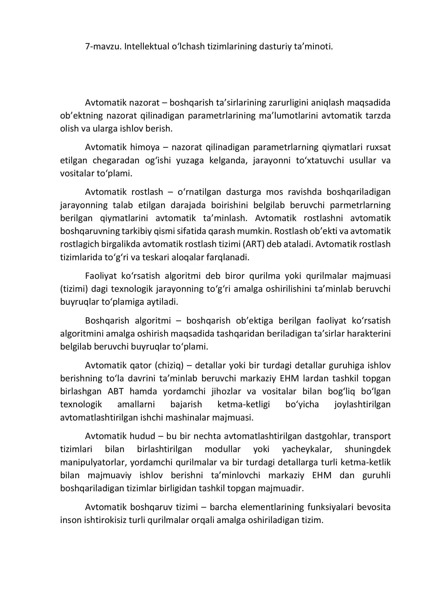 Intellektual o‘lchash tizimlarining dasturiy ta’minoti