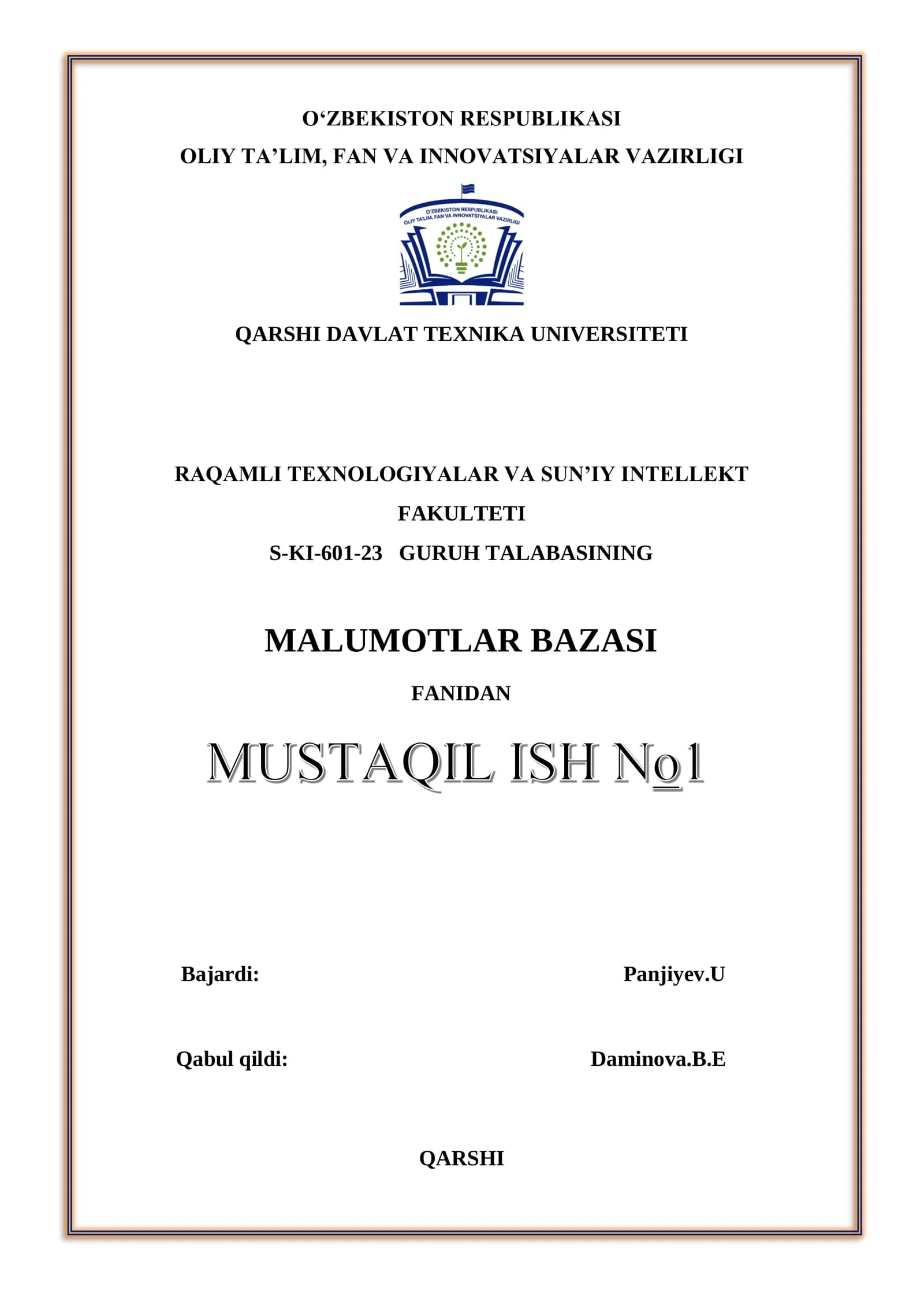 MALUMOTLAR BAZASI FANI