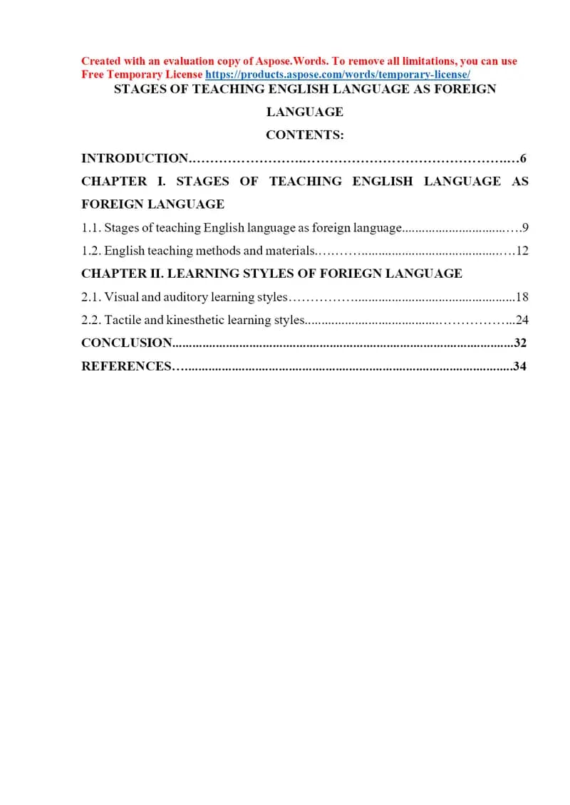 Stages of teaching English language as foreign language
