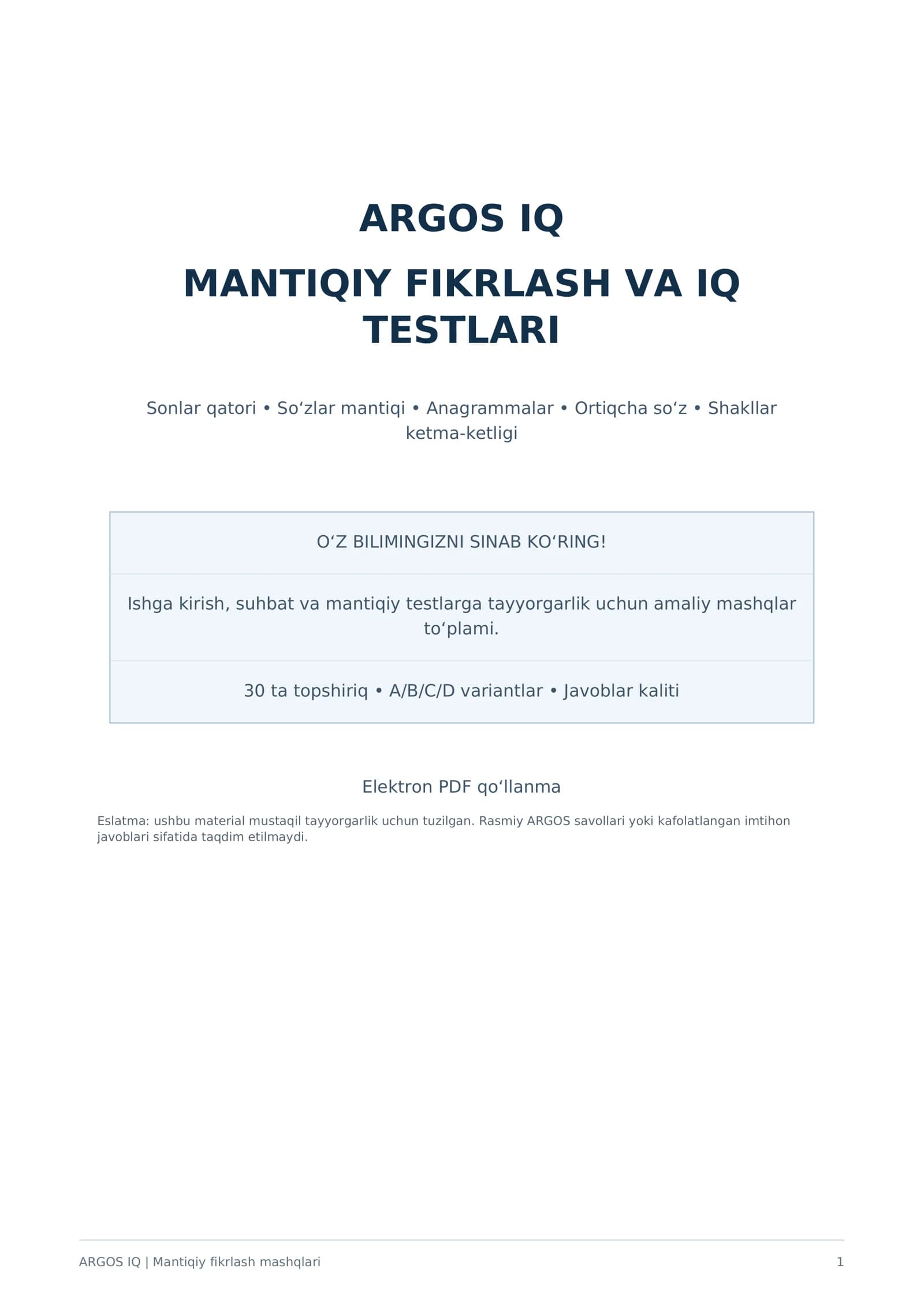ARGOS IQ TESTLARI