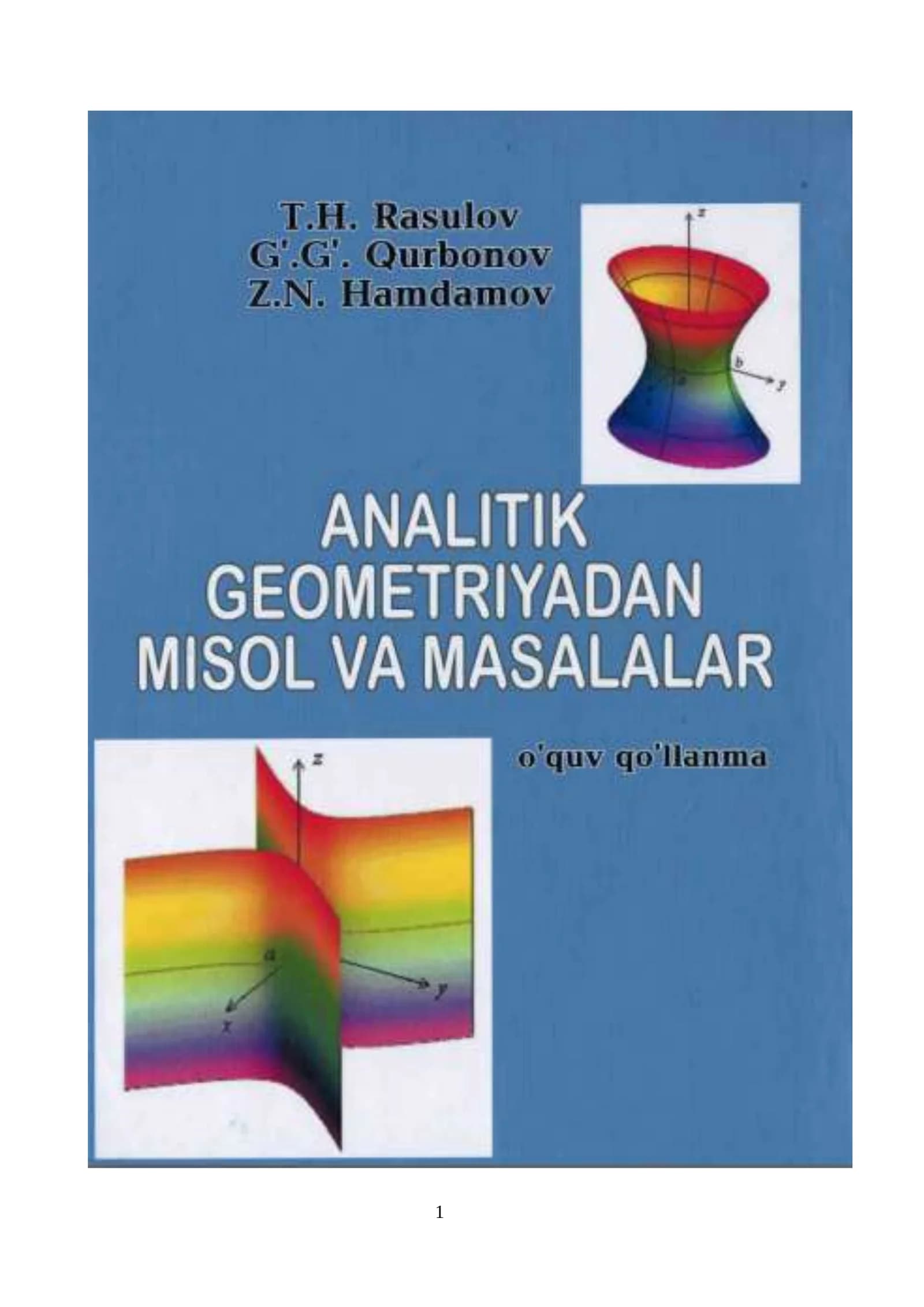 ANALITIK  GEOMETRIYADAN  MISOL VA MASALALAR (T.H.RASULOV  G‘.G‘.QURBONOV  Z.N.HAMDAMOV )