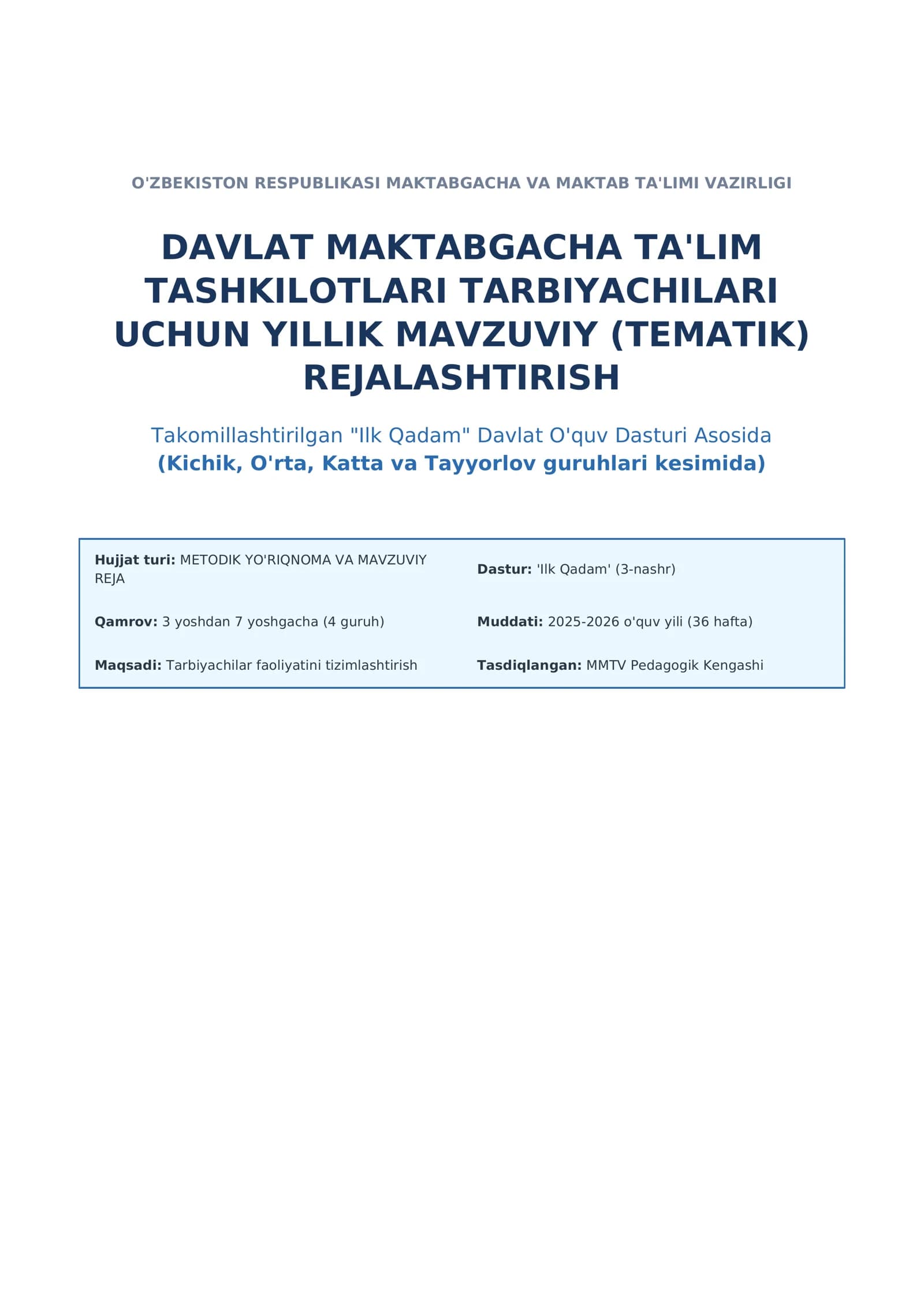 "ILK QADAM" DASTURI