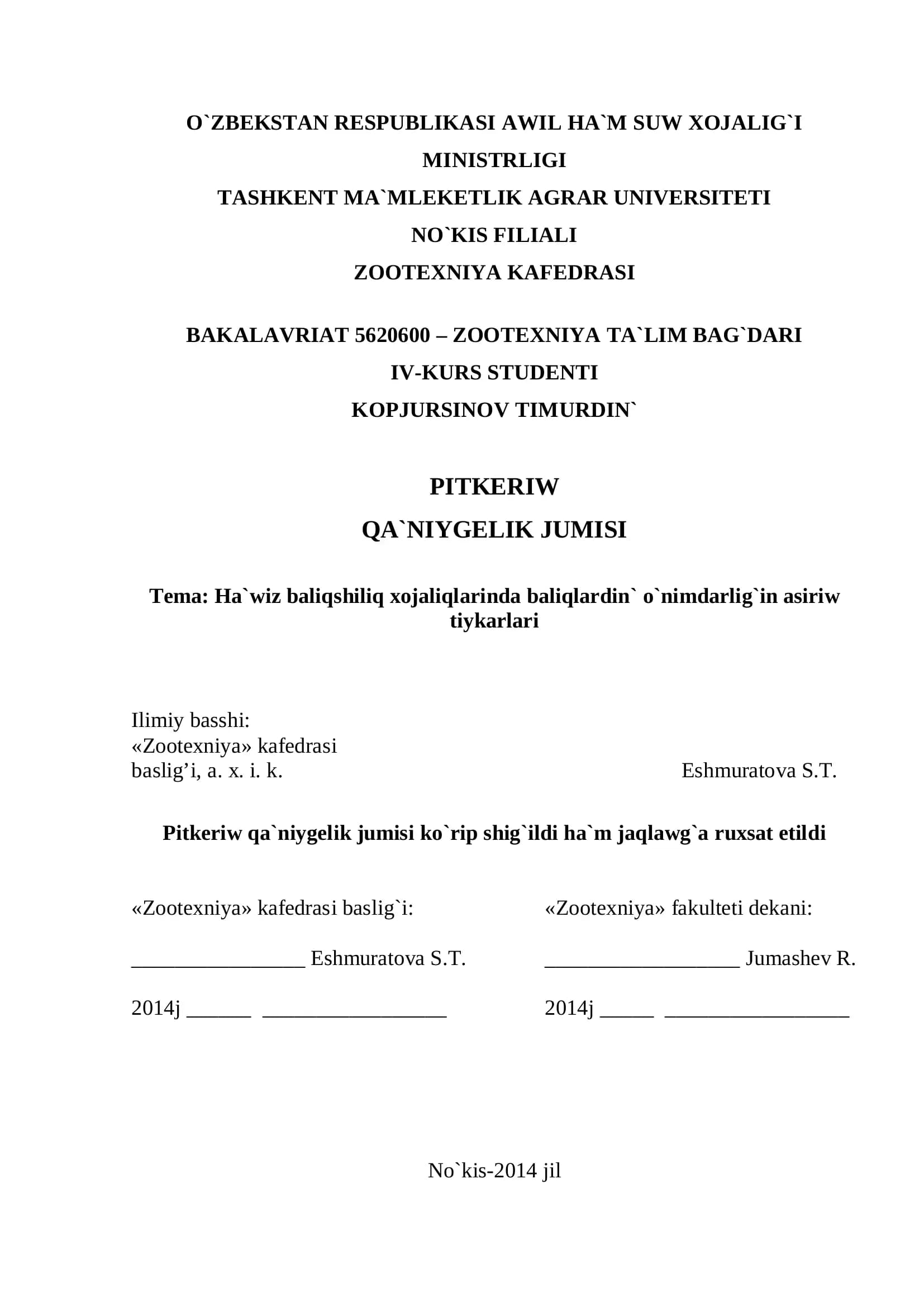 Qa`niygelik jumisi