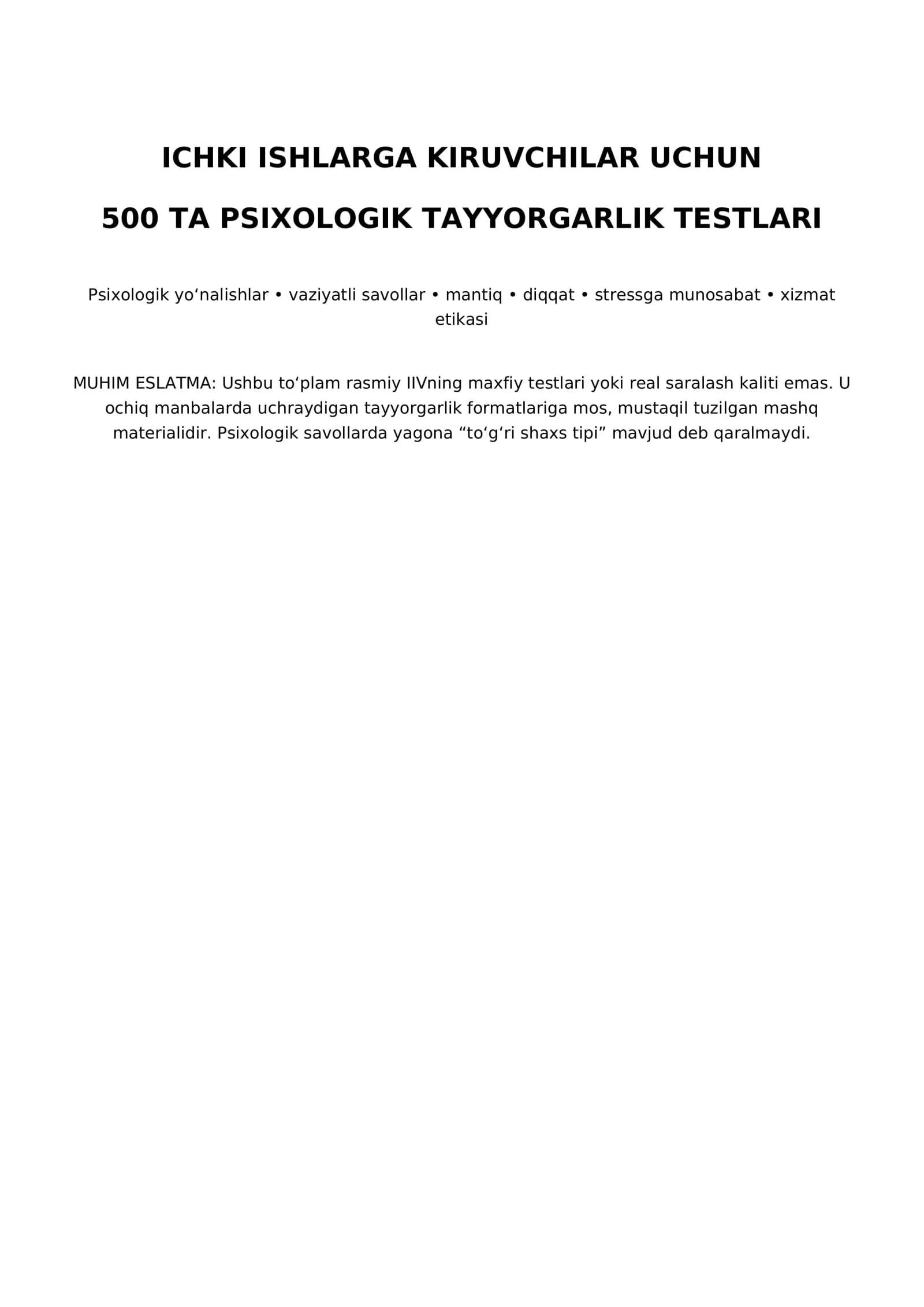 500 TA PSIXOLOGIK TAYYORGARLIK TESTLARI