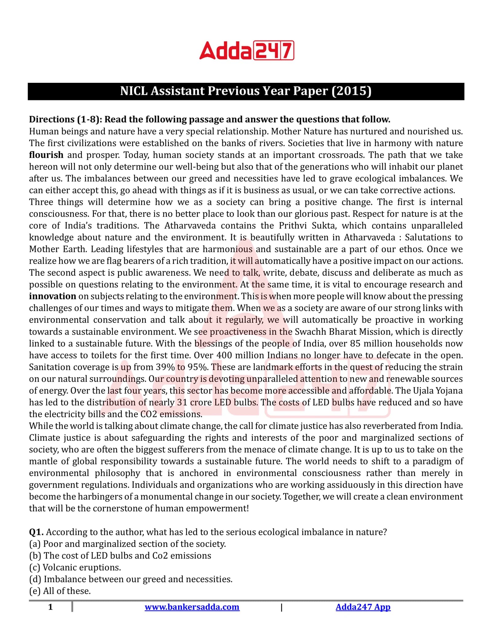 NICL Assistant Previous Year Paper (2015)