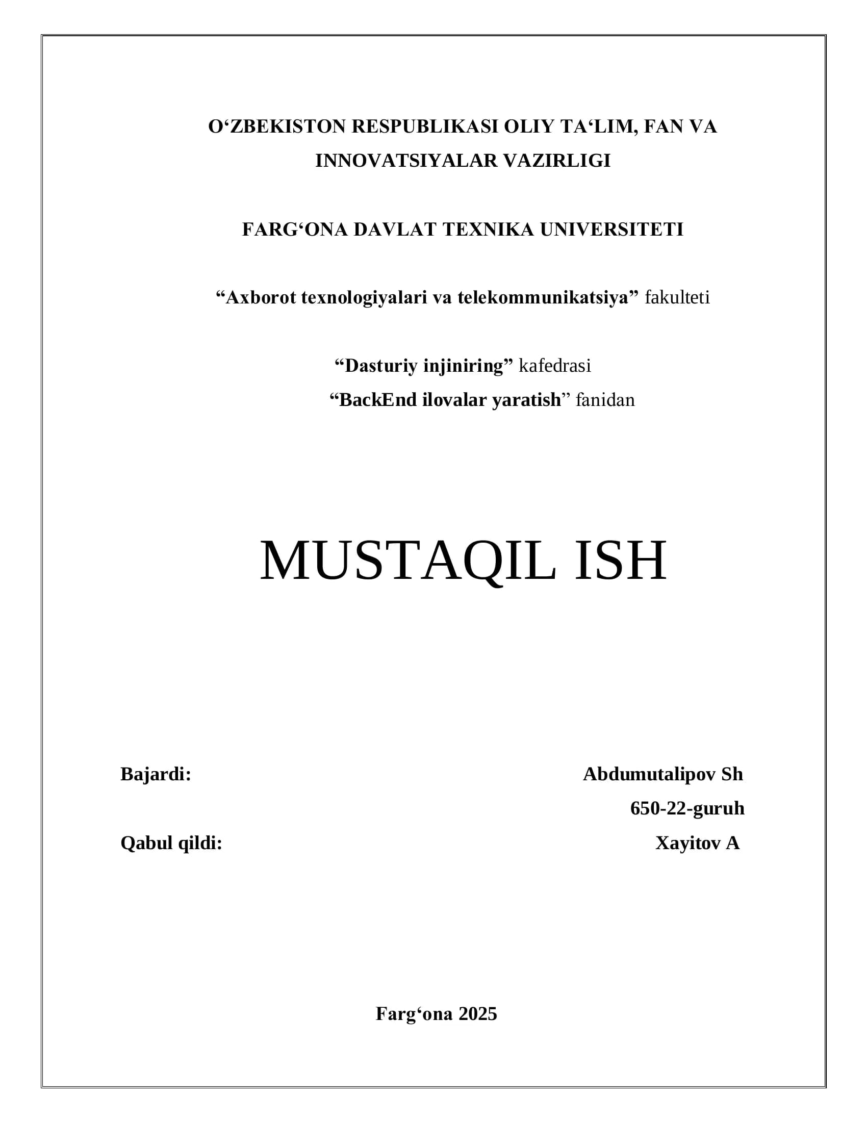 ORACLE ma’lumotlar bazasi tizimining arxitekturasi