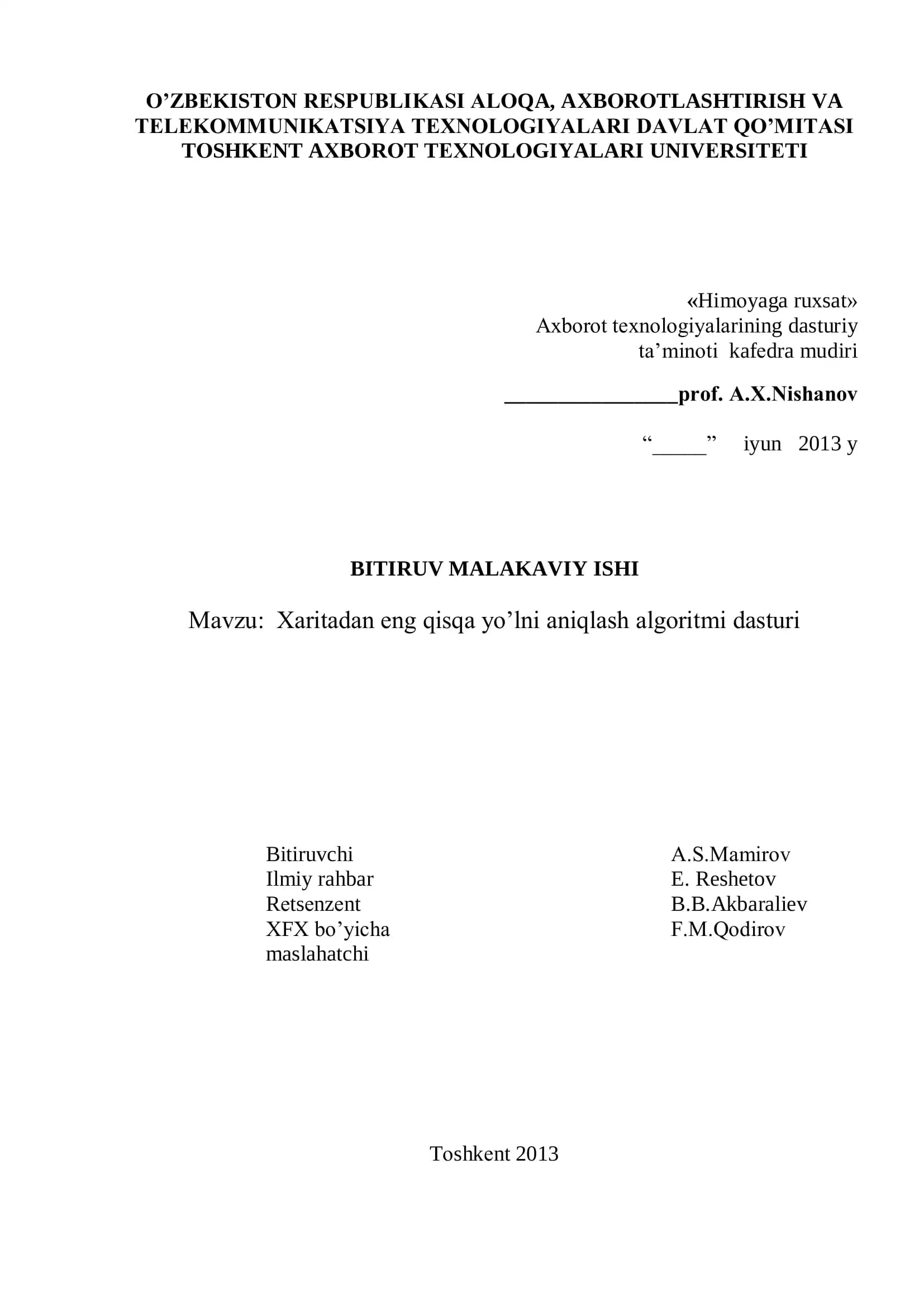 Хaritadan eng qisqa yo’lni aniqlash algоritmi dasturi
