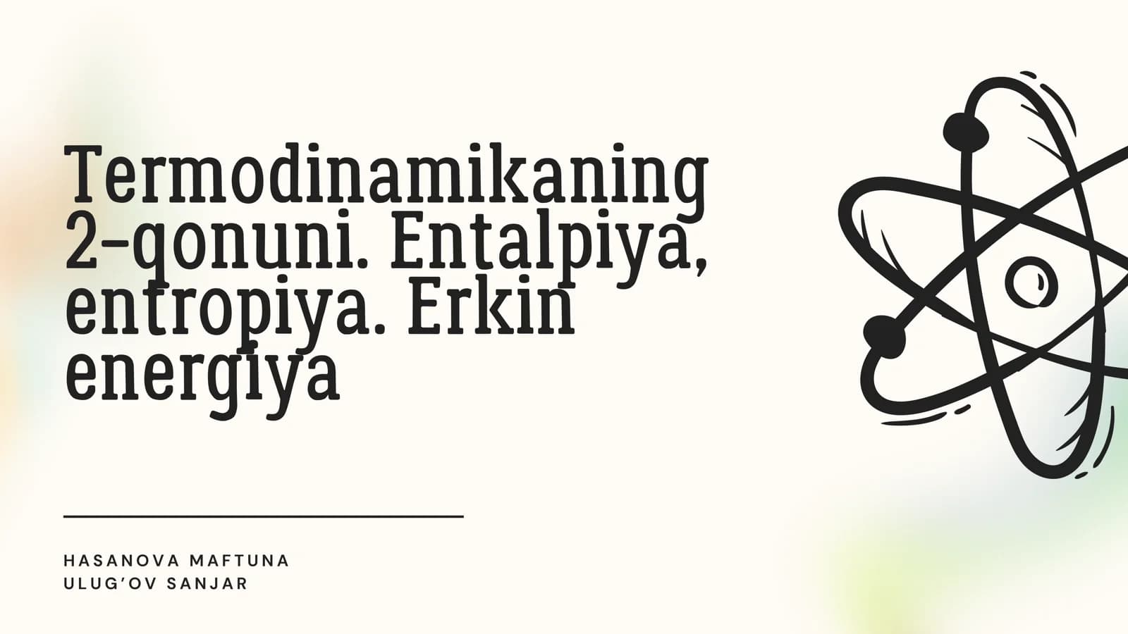 Termodinamikaning 2-qonuni. Entalpiya, entropiya. Erkin energiya
