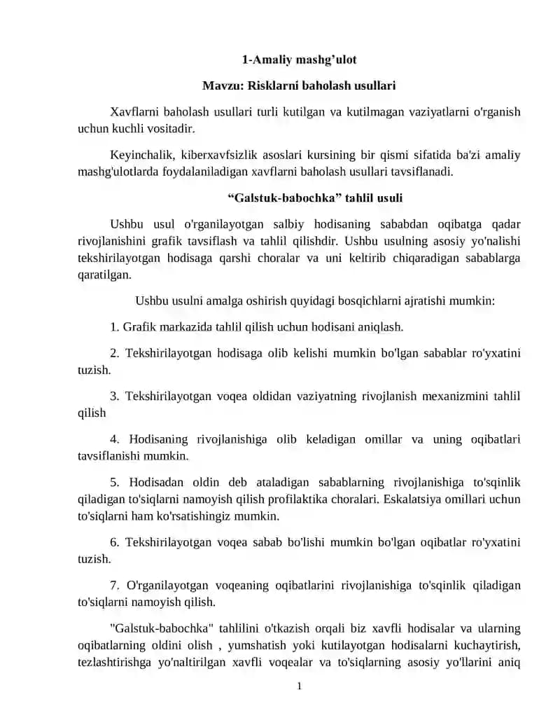 Risklarni baholash usullari