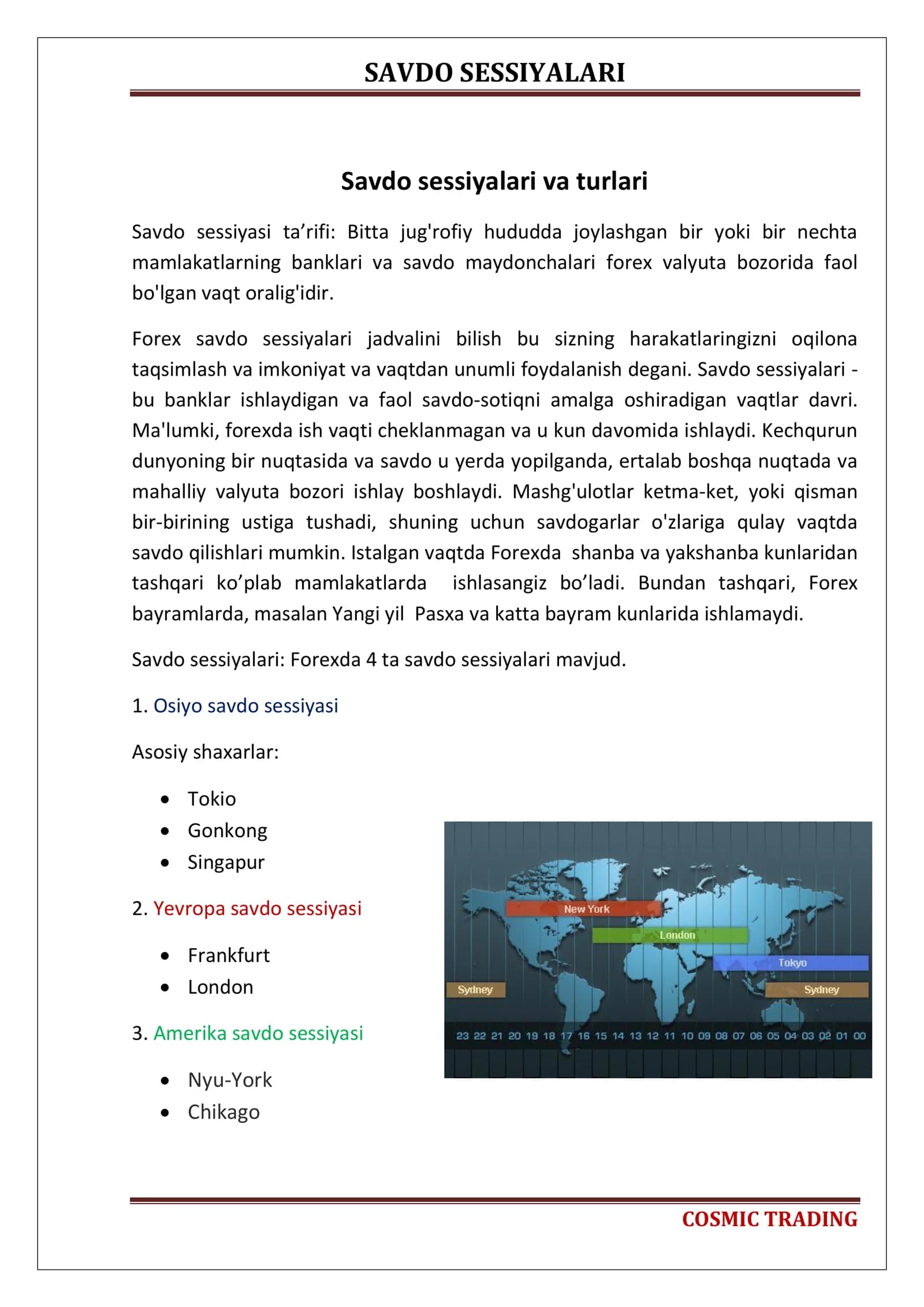 SAVDO SESSIYALARI