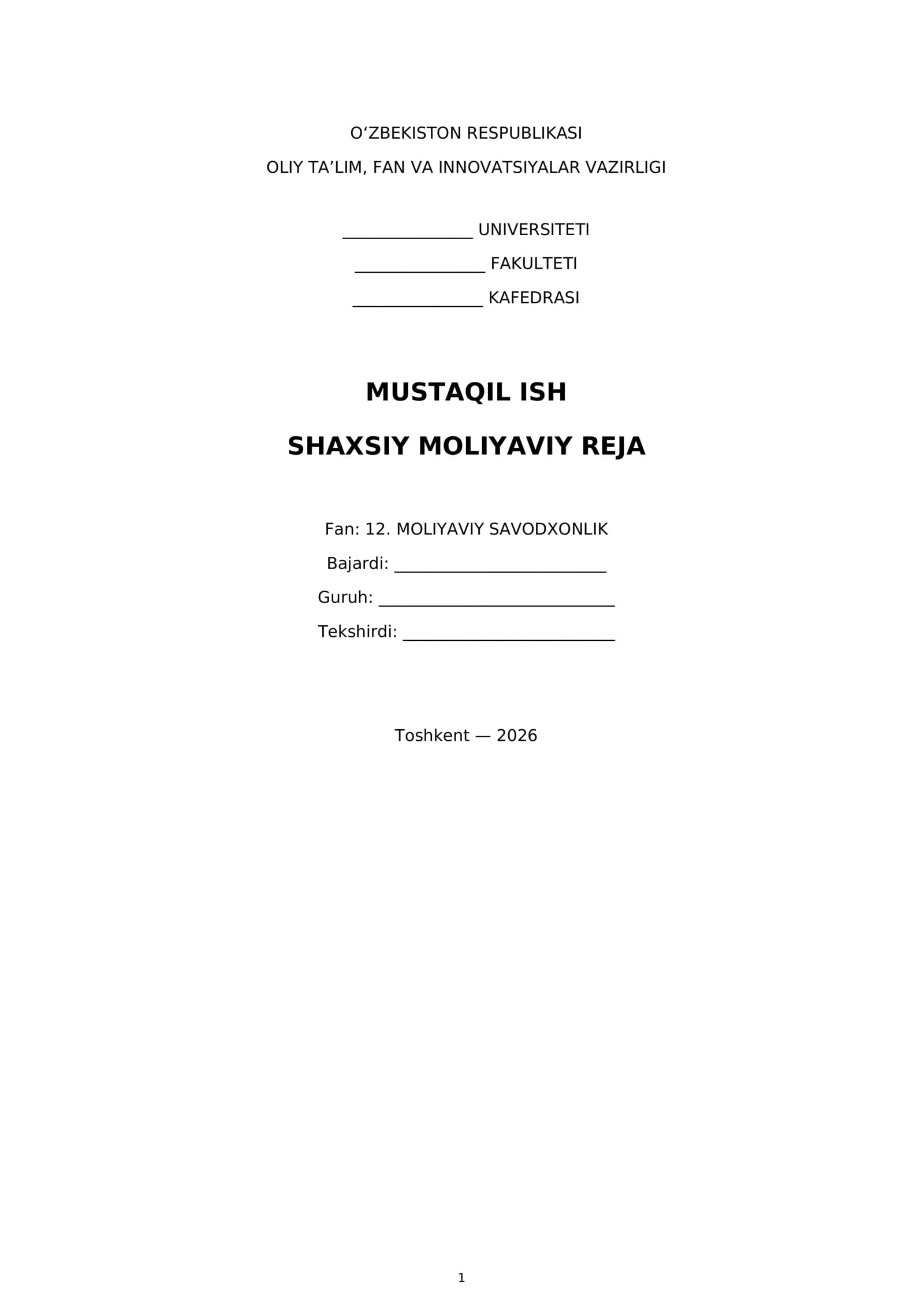 Shaxsiy moliyaviy reja
