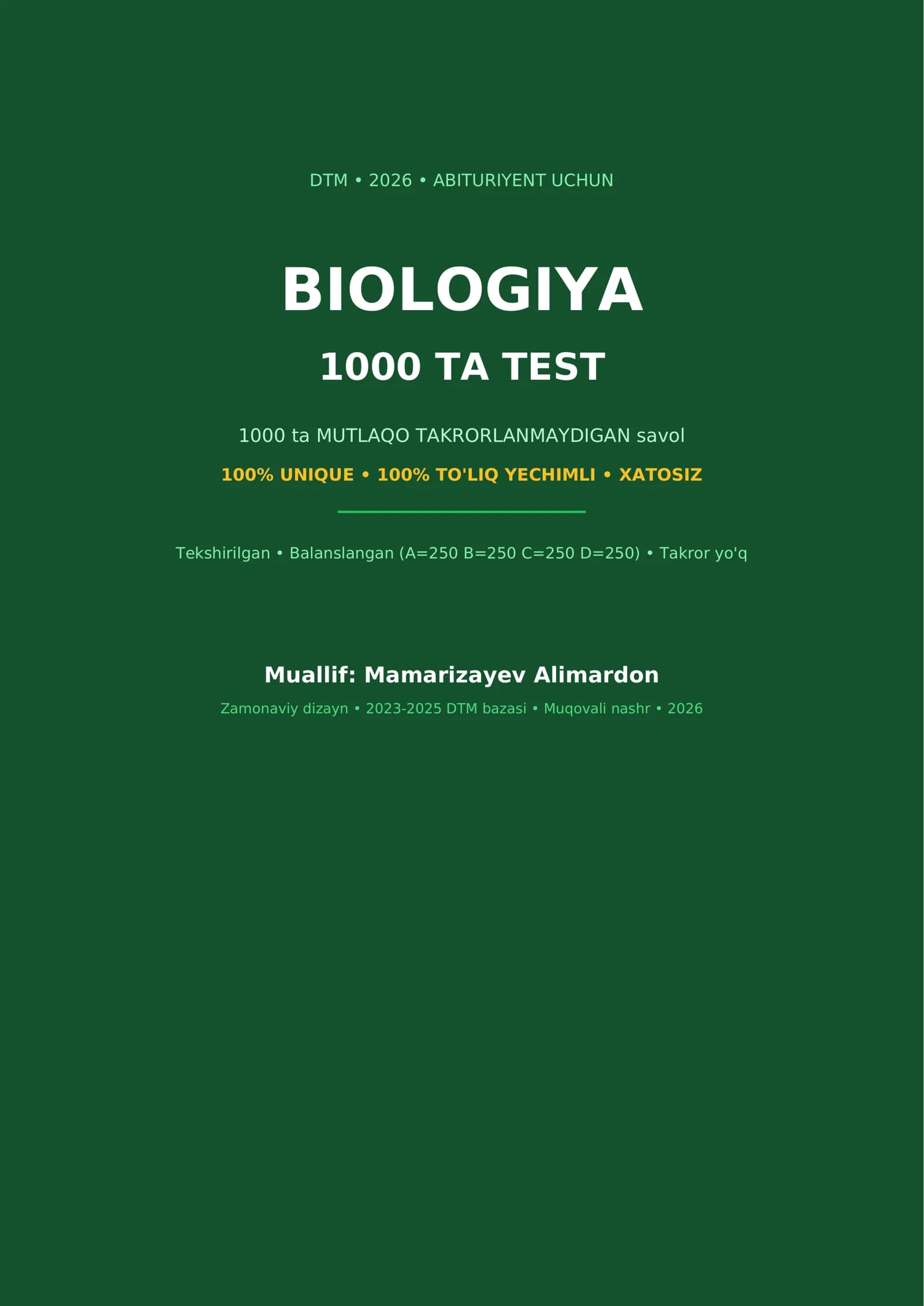 DTM Biologiyadan 1000 ta testlar jamlanmasi