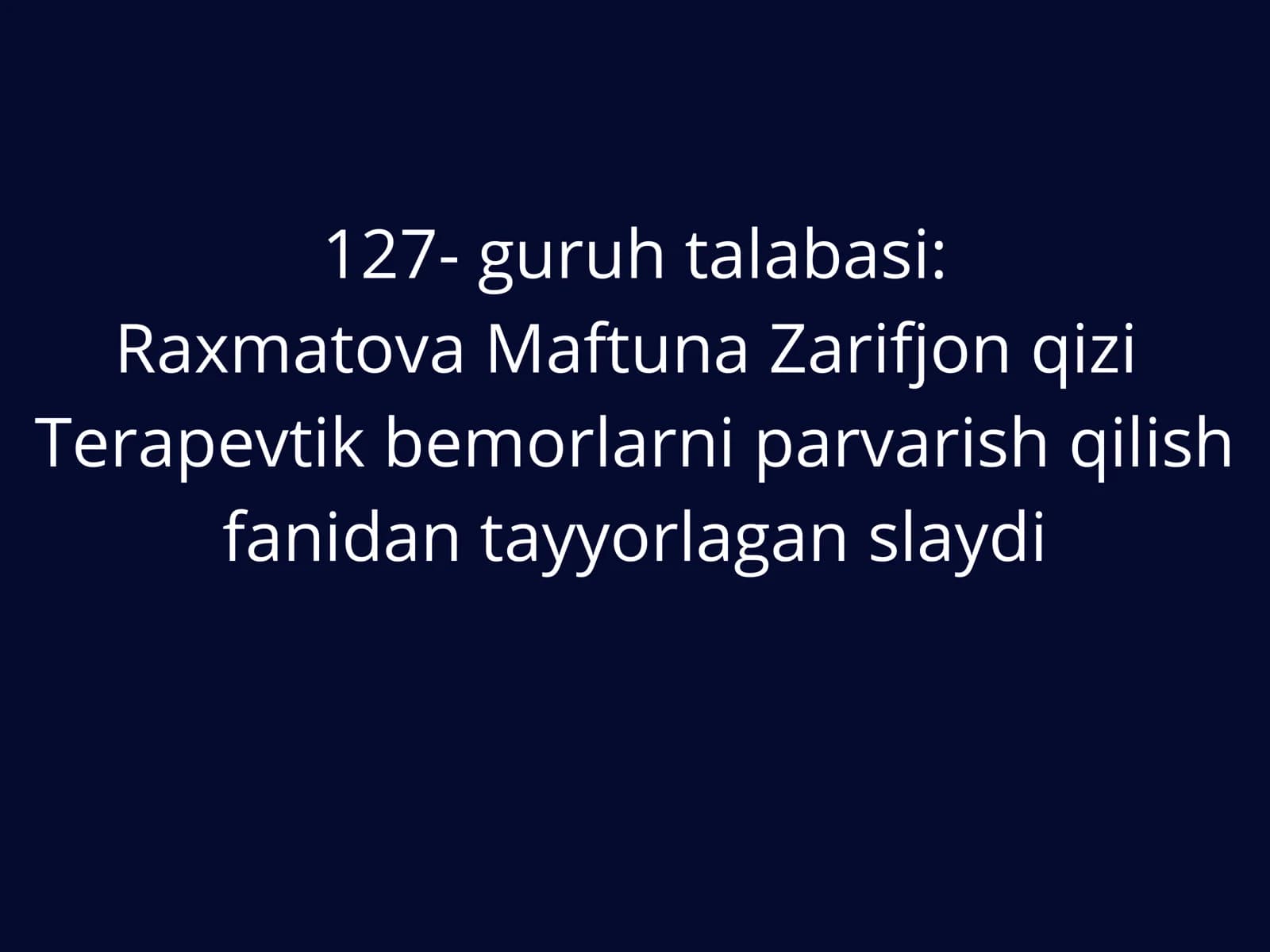 Terapevtik bemorlarni parvarish qilish fanidan tayyorlagan slayd