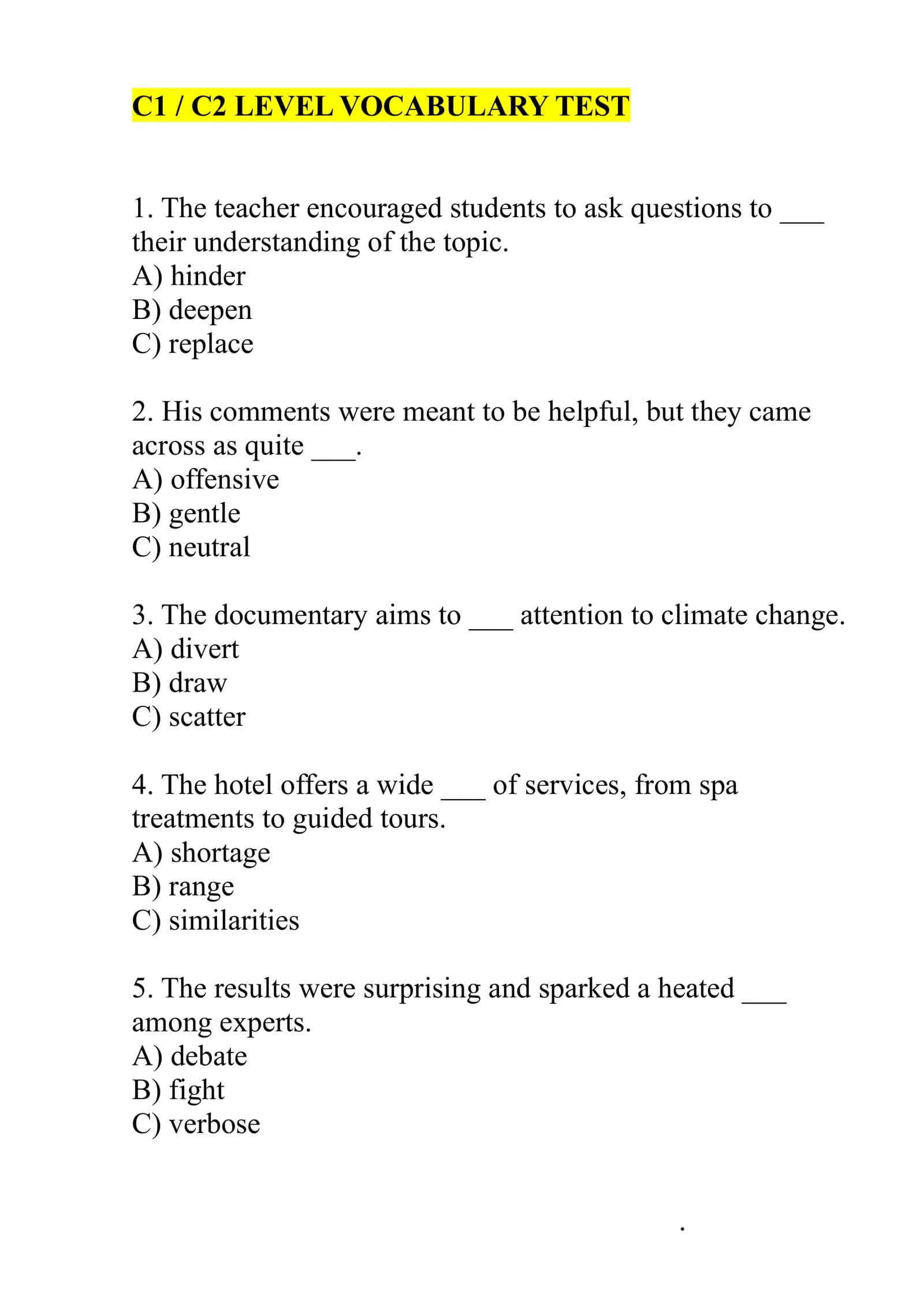 C1 / C2 LEVEL VOCABULARY TEST