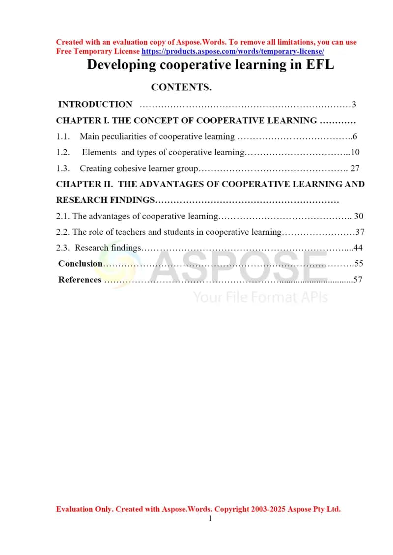 Developing Cooperative Learning in EFL