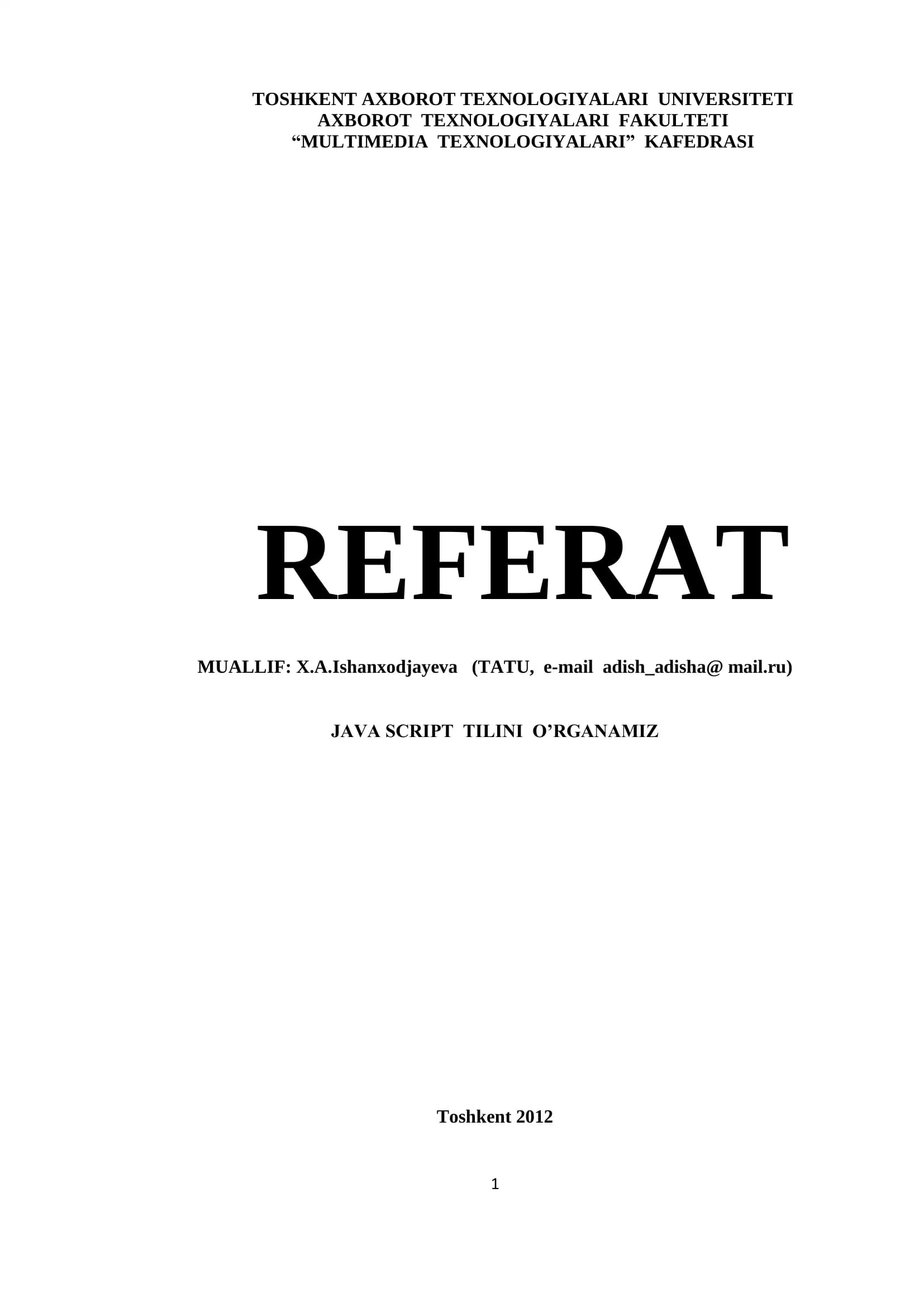 JAVA SCRIPT TILINI O‟RGANAMIZ