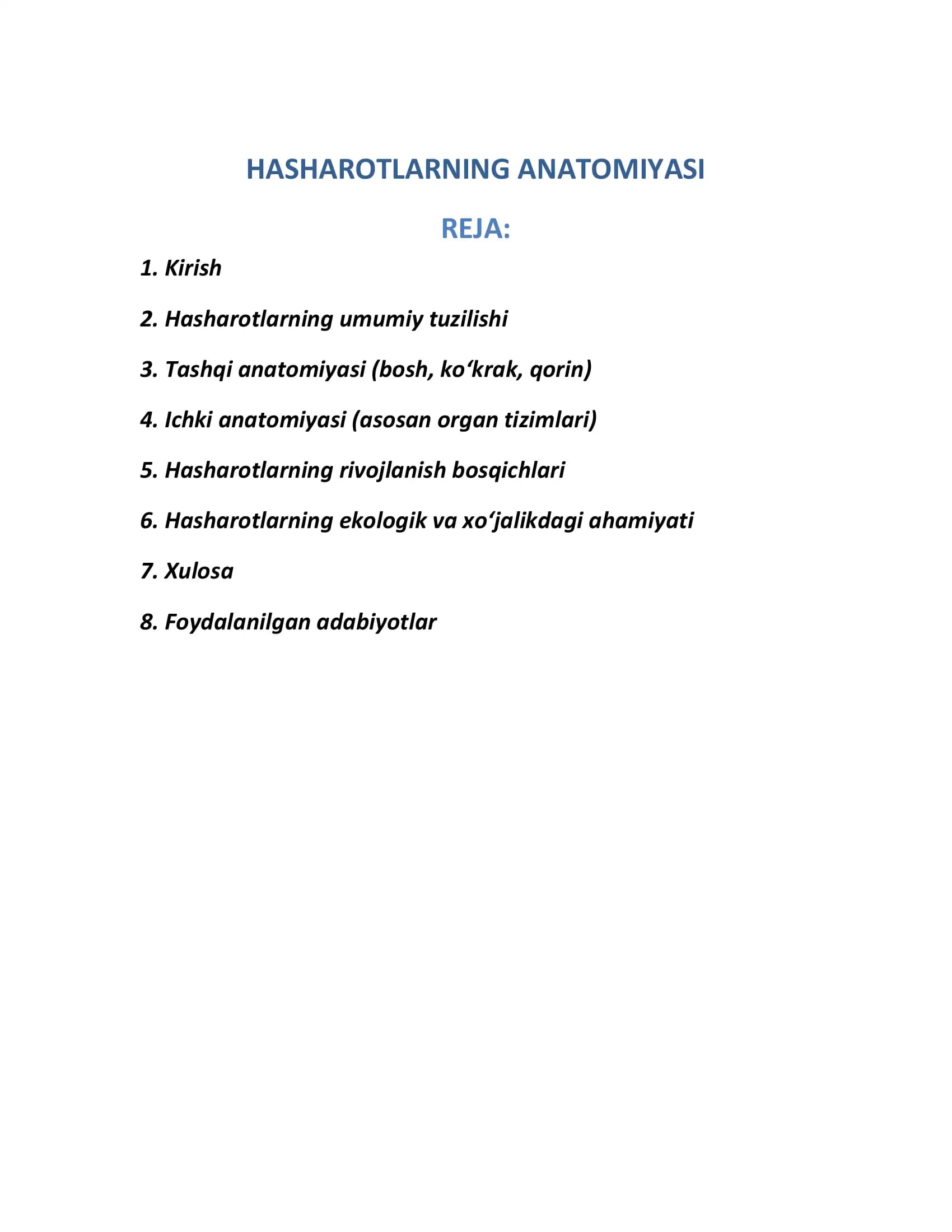 HASHAROTLARNING ANATOMIYASI