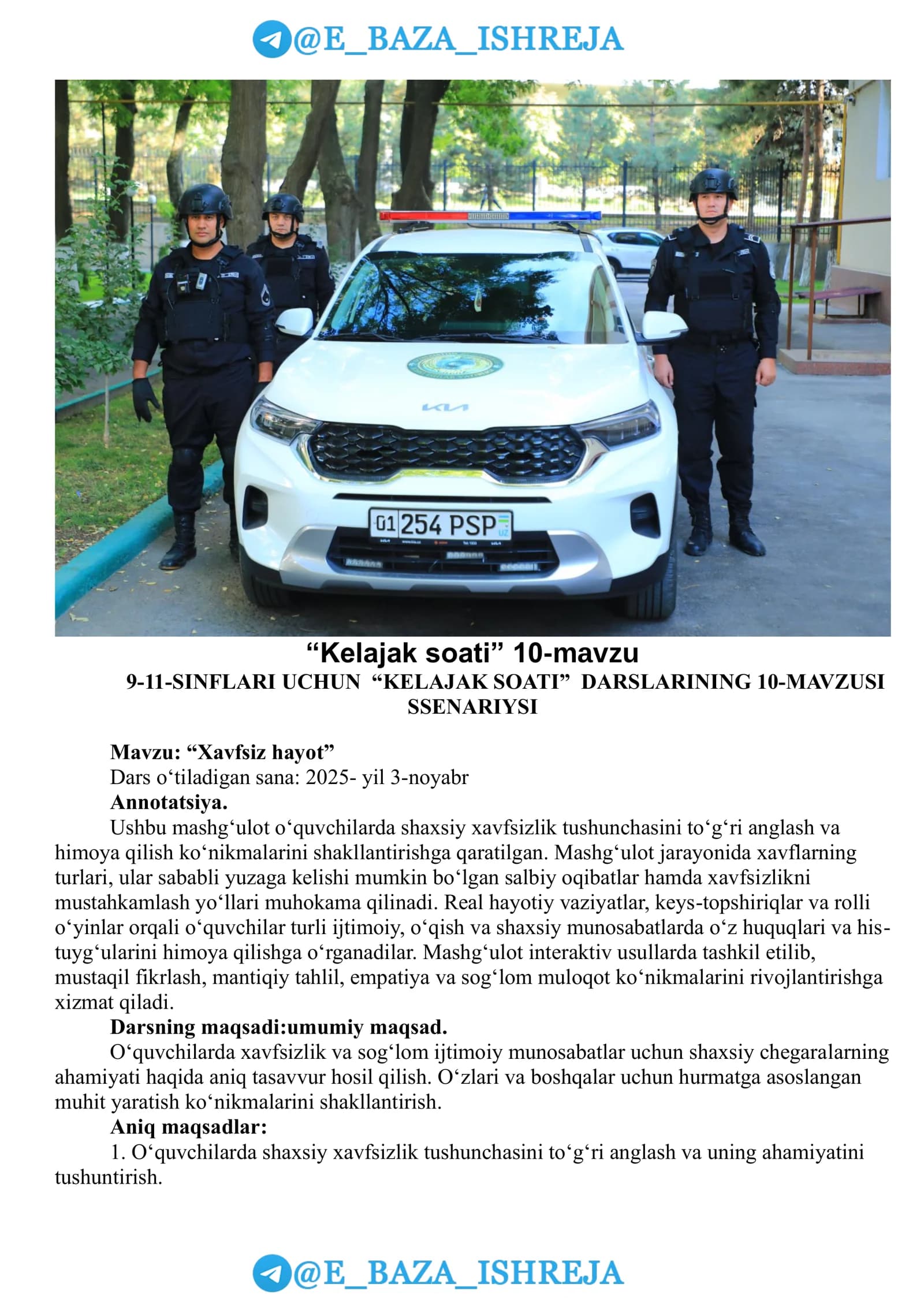 Mavzu: “Xavfsiz hayot”