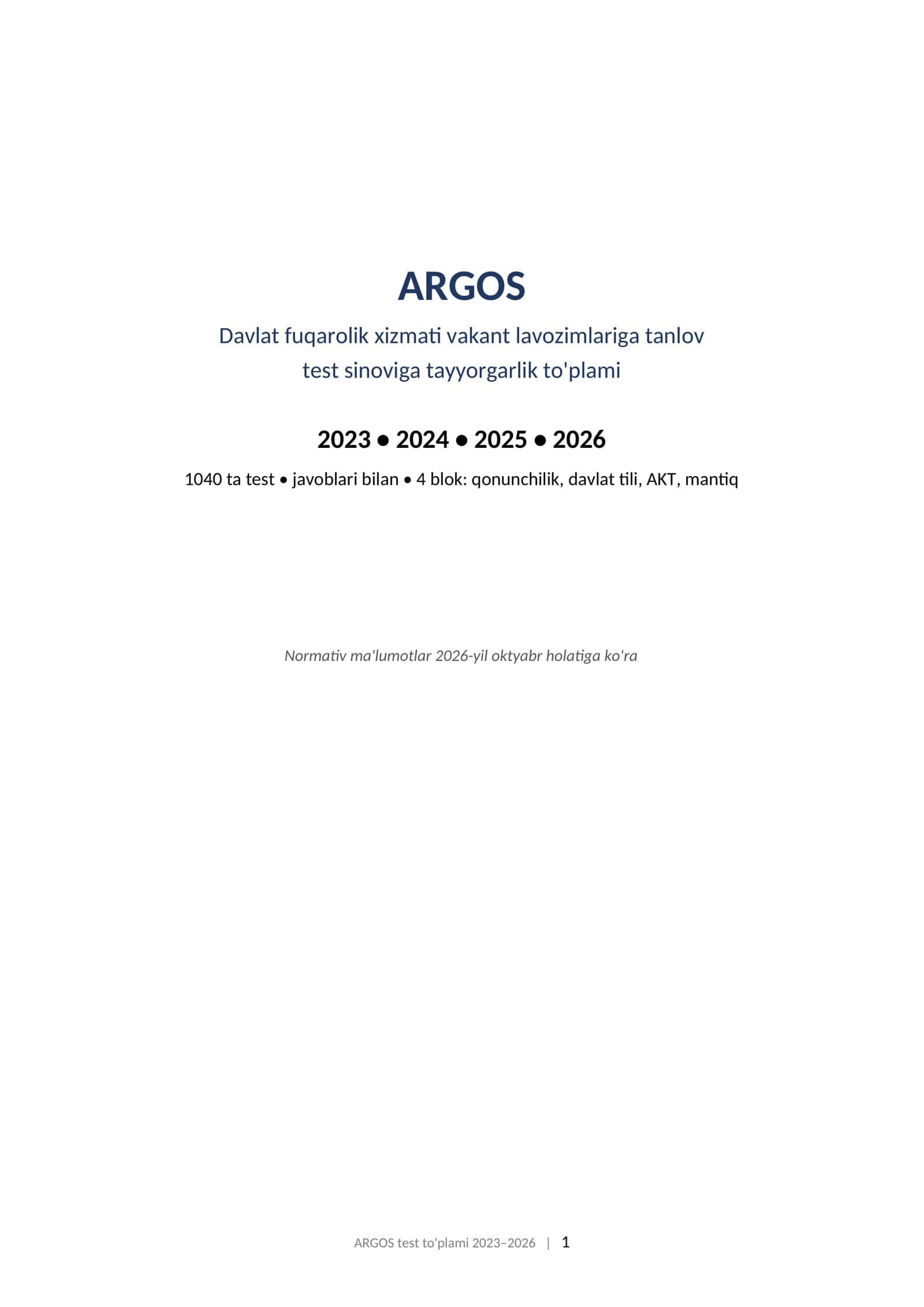 ARGOS test javoblari 2023–2026       -YANGI TAHRIR-