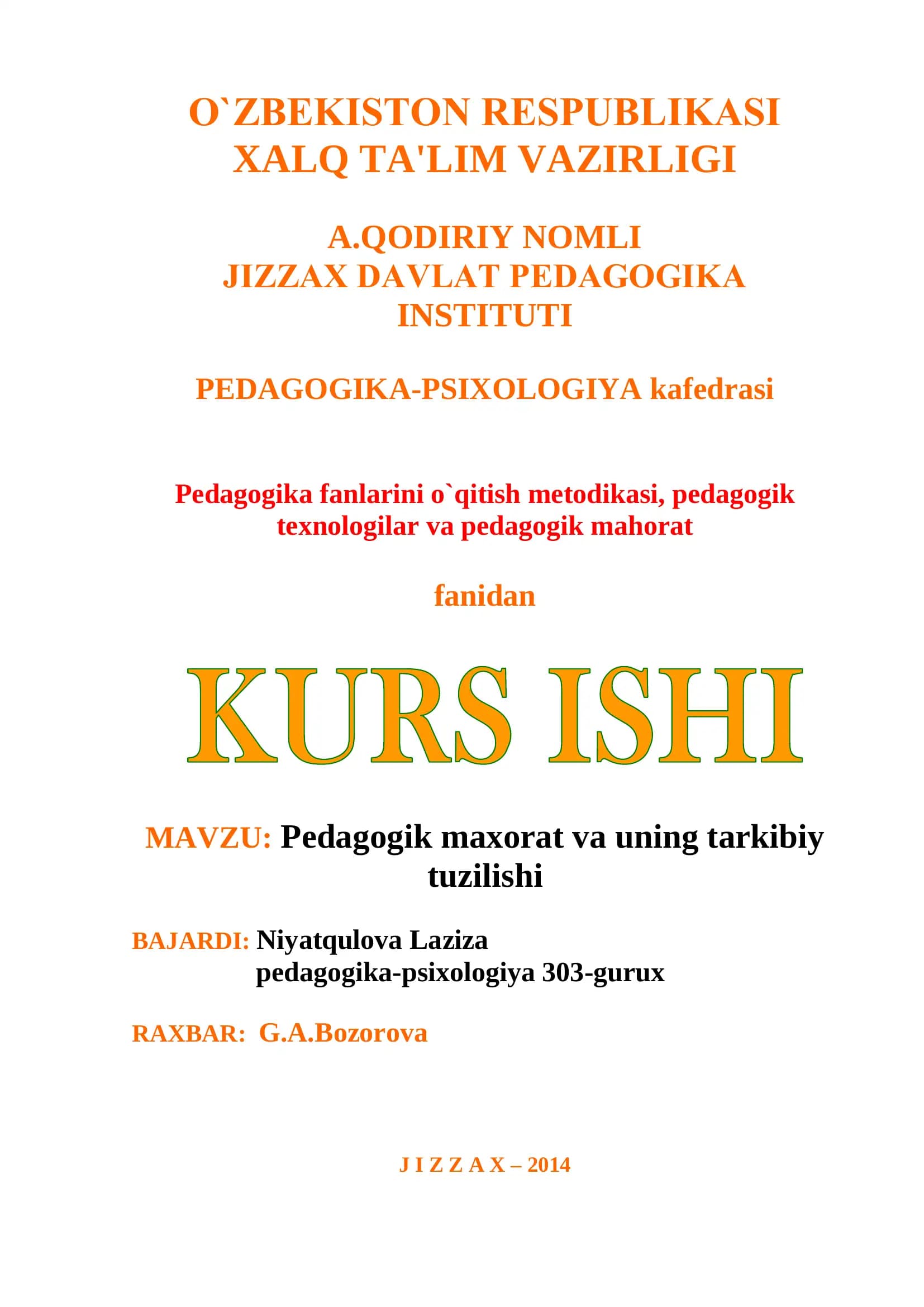 Pedagogik maxorat va uning tarkibiy tuzilishi