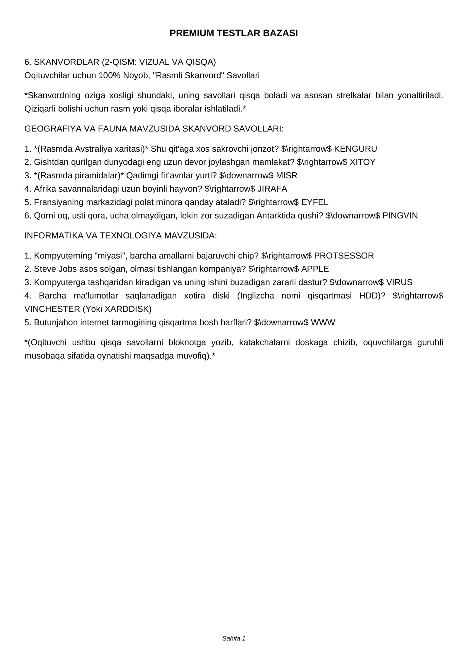 SKANVORDLAR (2-QISM: VIZUAL VA QISQA)