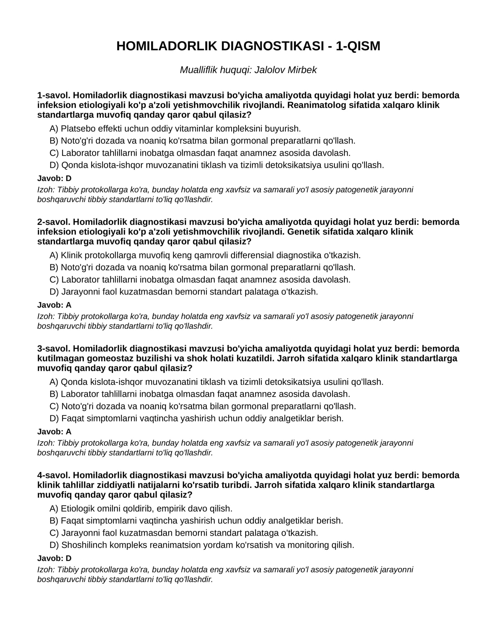 HOMILADORLIK DIAGNOSTIKASI - 1-QISM