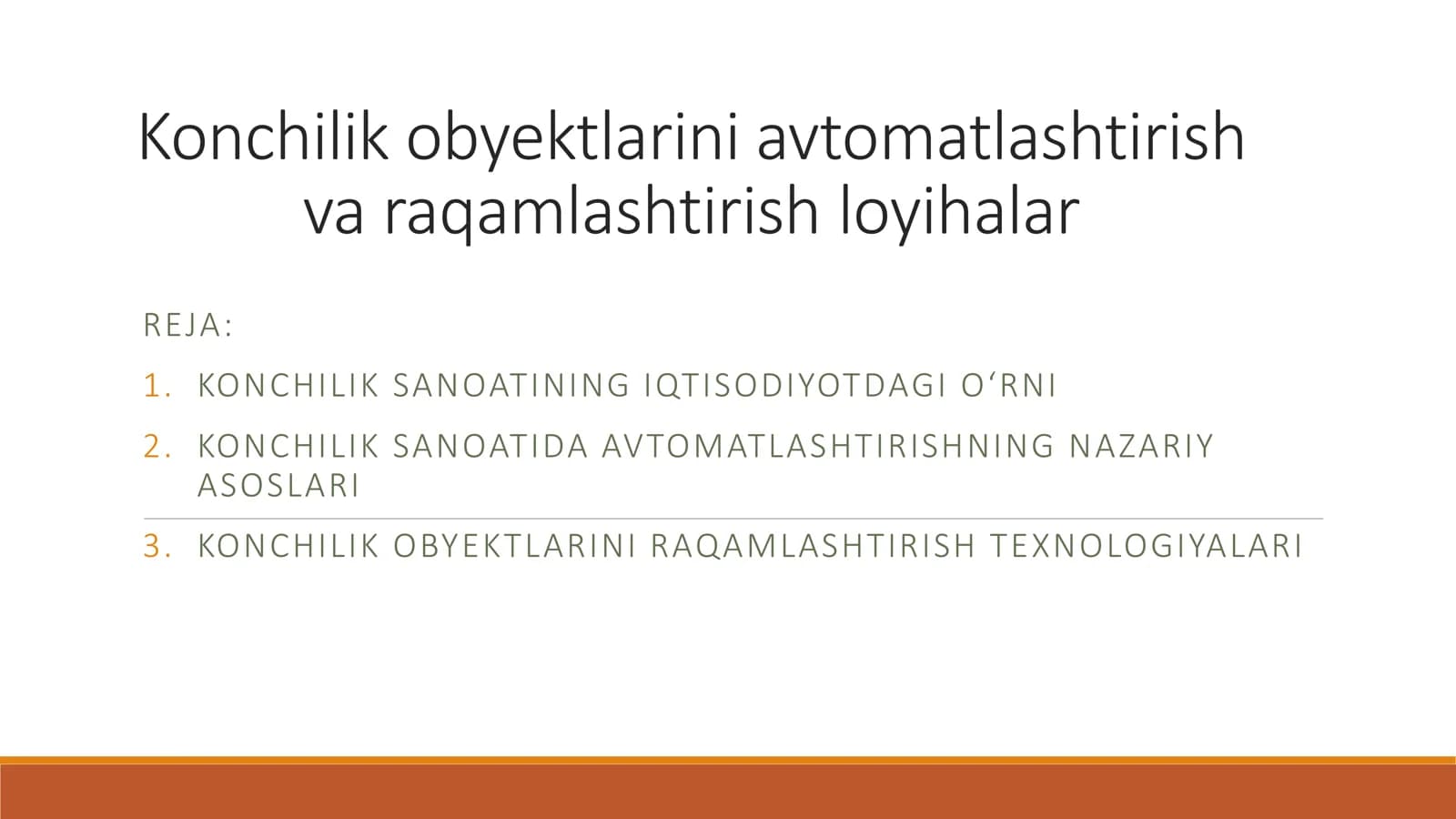 KONCHILIK OBYEKTLARINI AVTOMATLASHTIRISH VA RAQAMLASHTIRISH LOYIHALAR