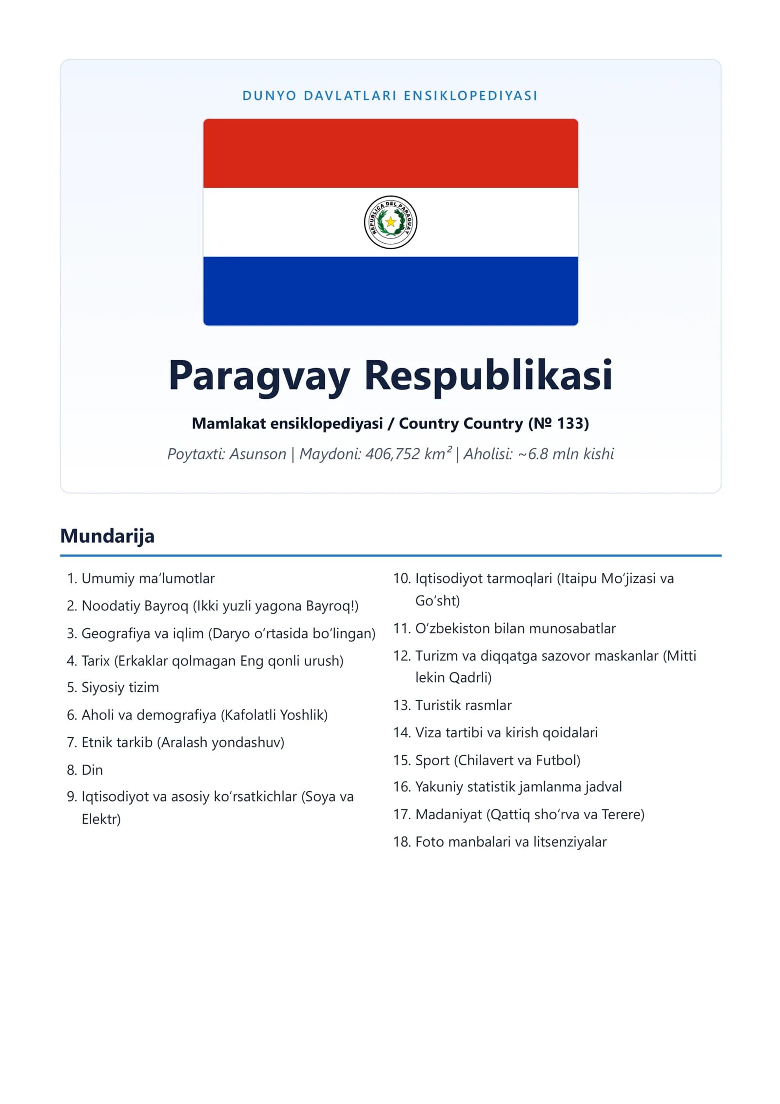 Mamlakat ensiklopediyasi / Country Country (№133)