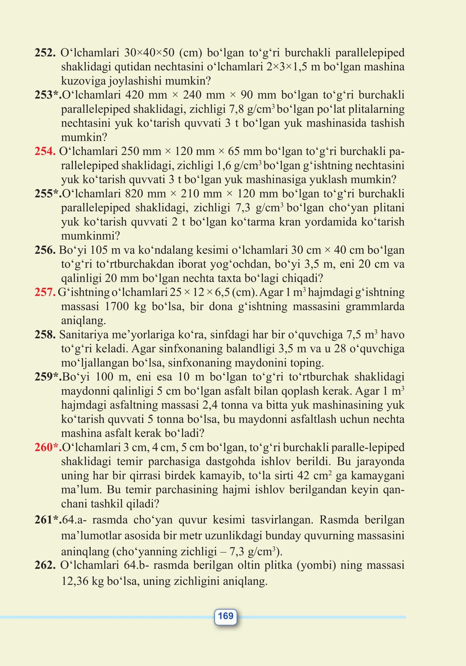 O‘lchamlari 420 mm × 240 mm × 90 mm bo‘lgan to‘g‘ri burchakli parallelepiped shaklidagi po‘lat plitalarning yuk ko‘tarish quvvati
