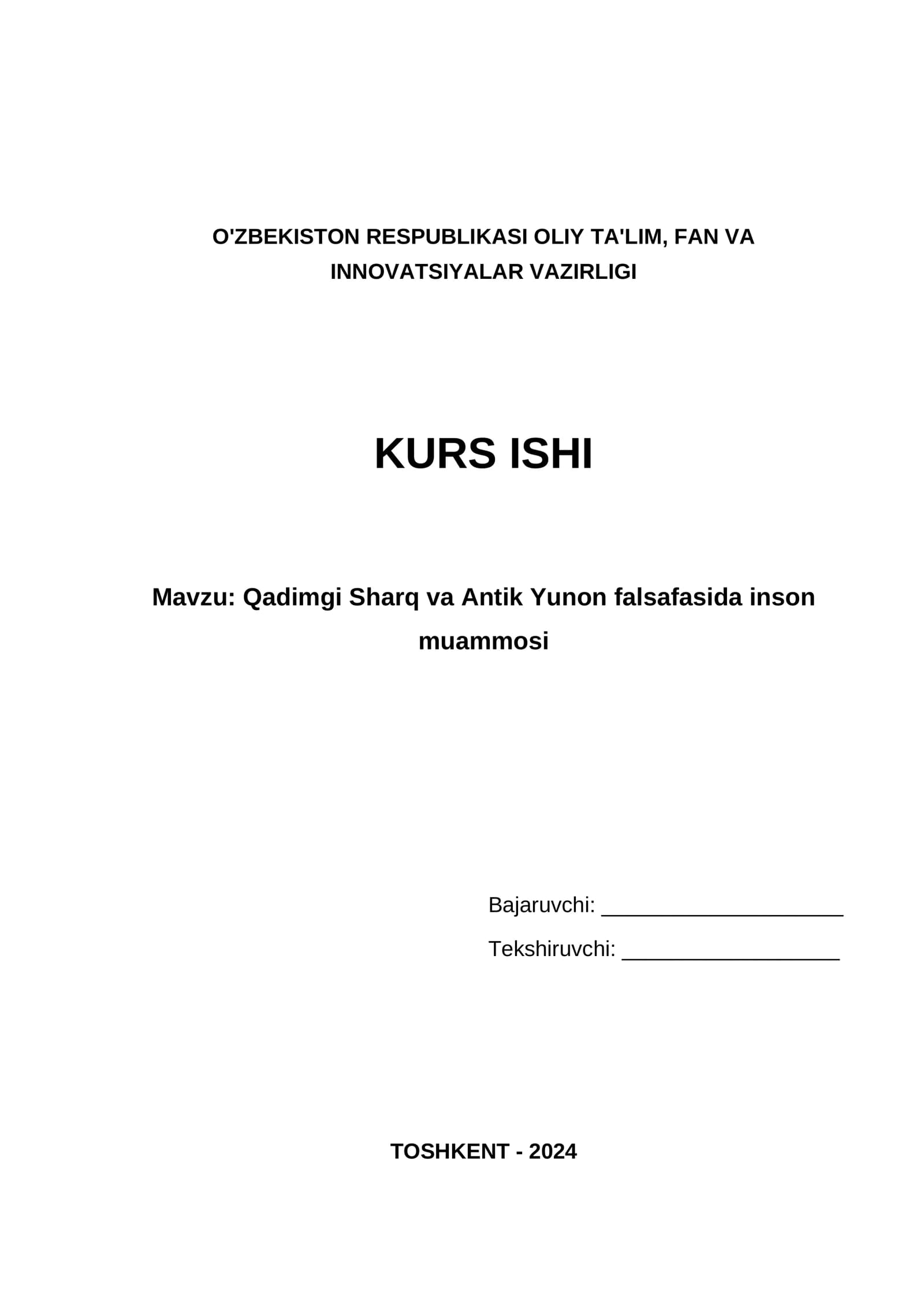 Qadimgi Sharq va Antik Yunon falsafasida inson muammosi