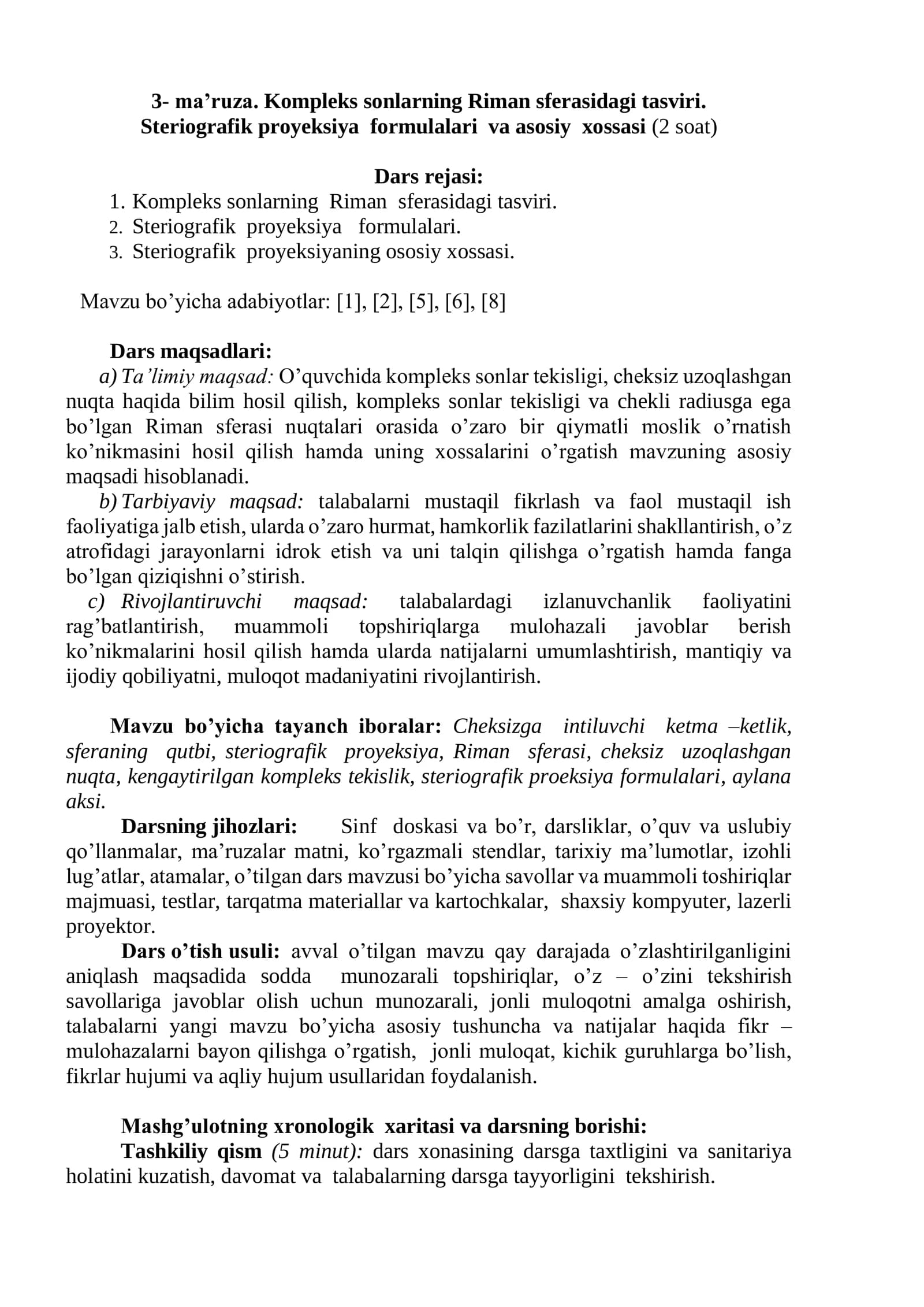 Steriografik proyeksiya formulalari