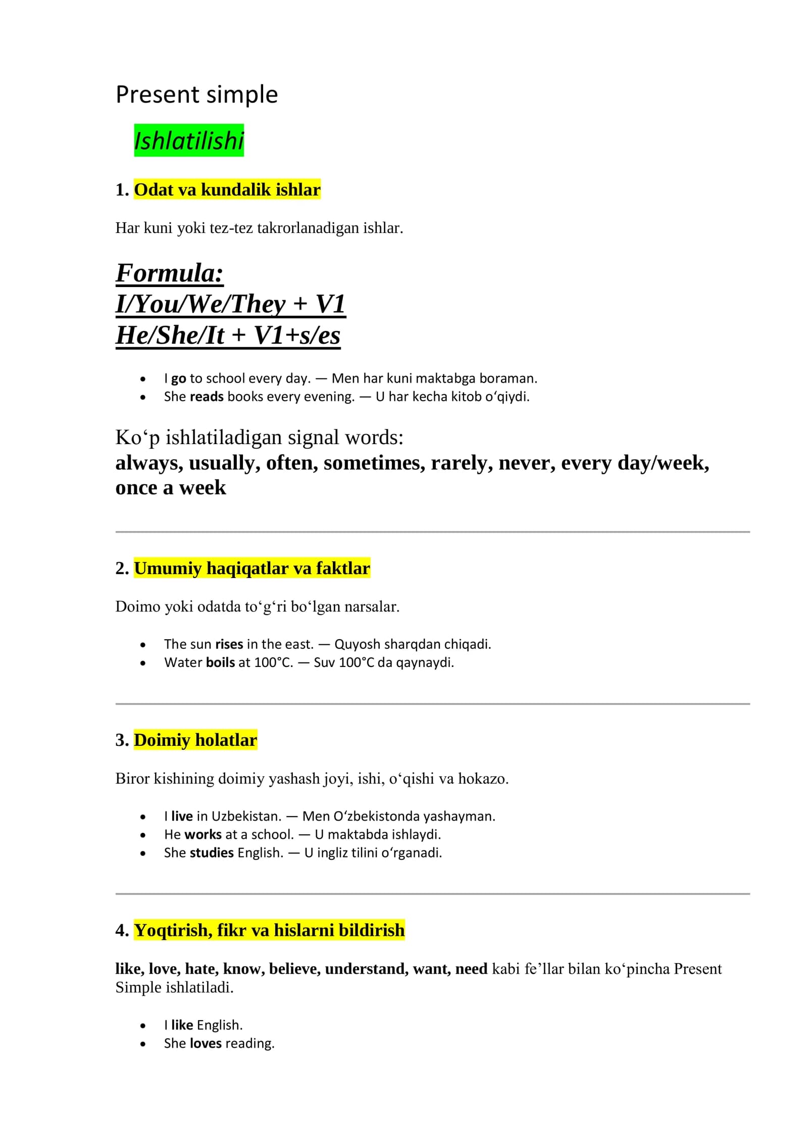 Present Simple — Ingliz tili grammatikasi | B1
