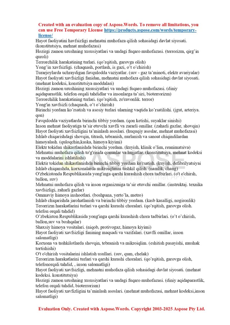 Hayot faoliyatini xavfsizligi va mehnatni muhofaza qilish bo‘yicha ma’ruza taqdimoti