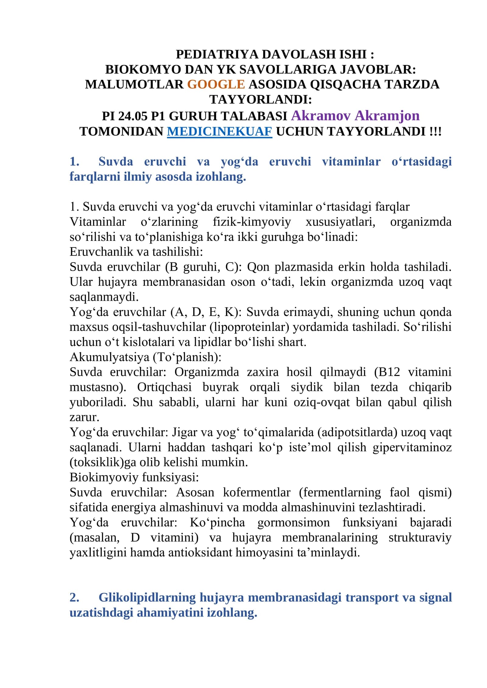 BIOKOMYO DAN YK SAVOLLARIGA JAVOBLAR