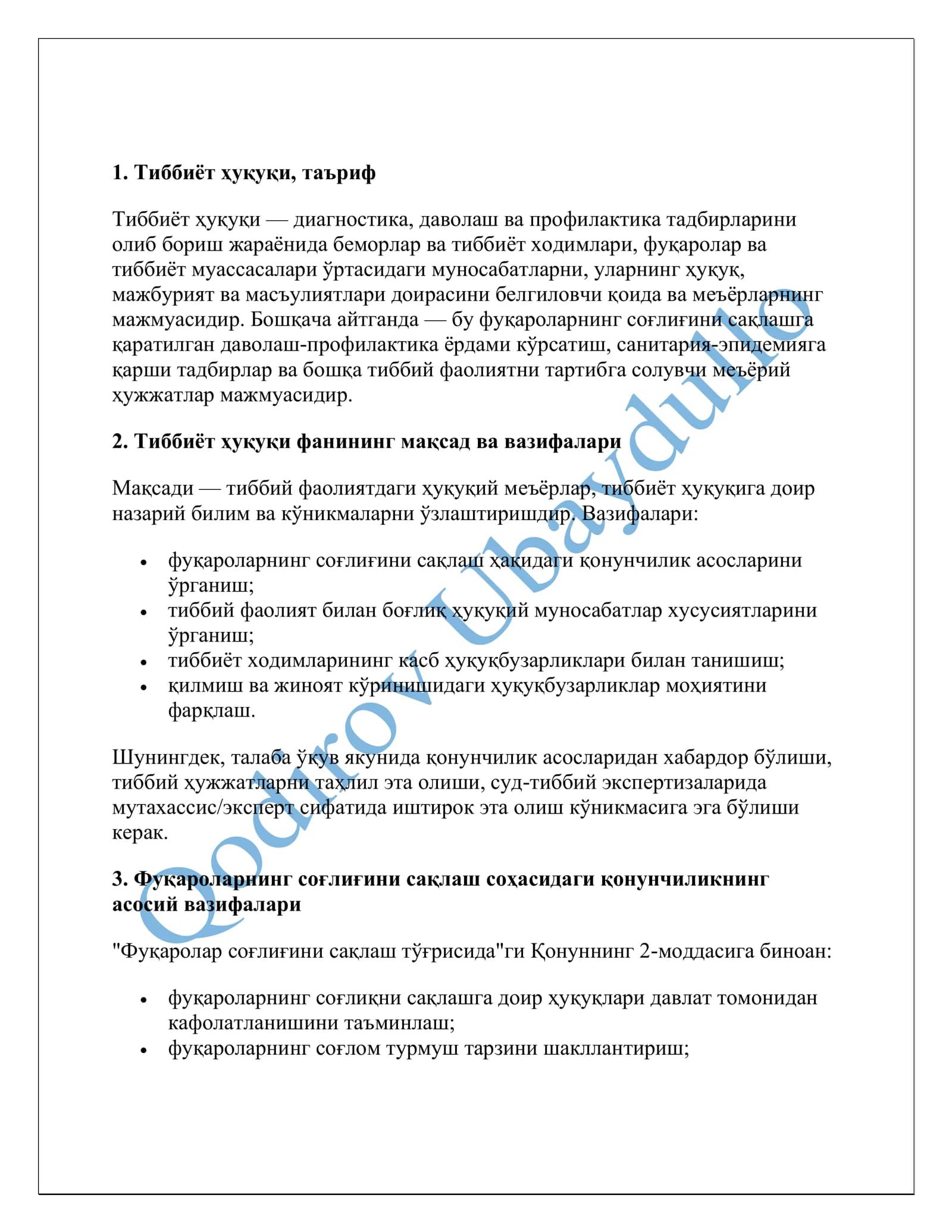 Sud tibbiyoti va tibbiyot huquqi Oske Javoblar