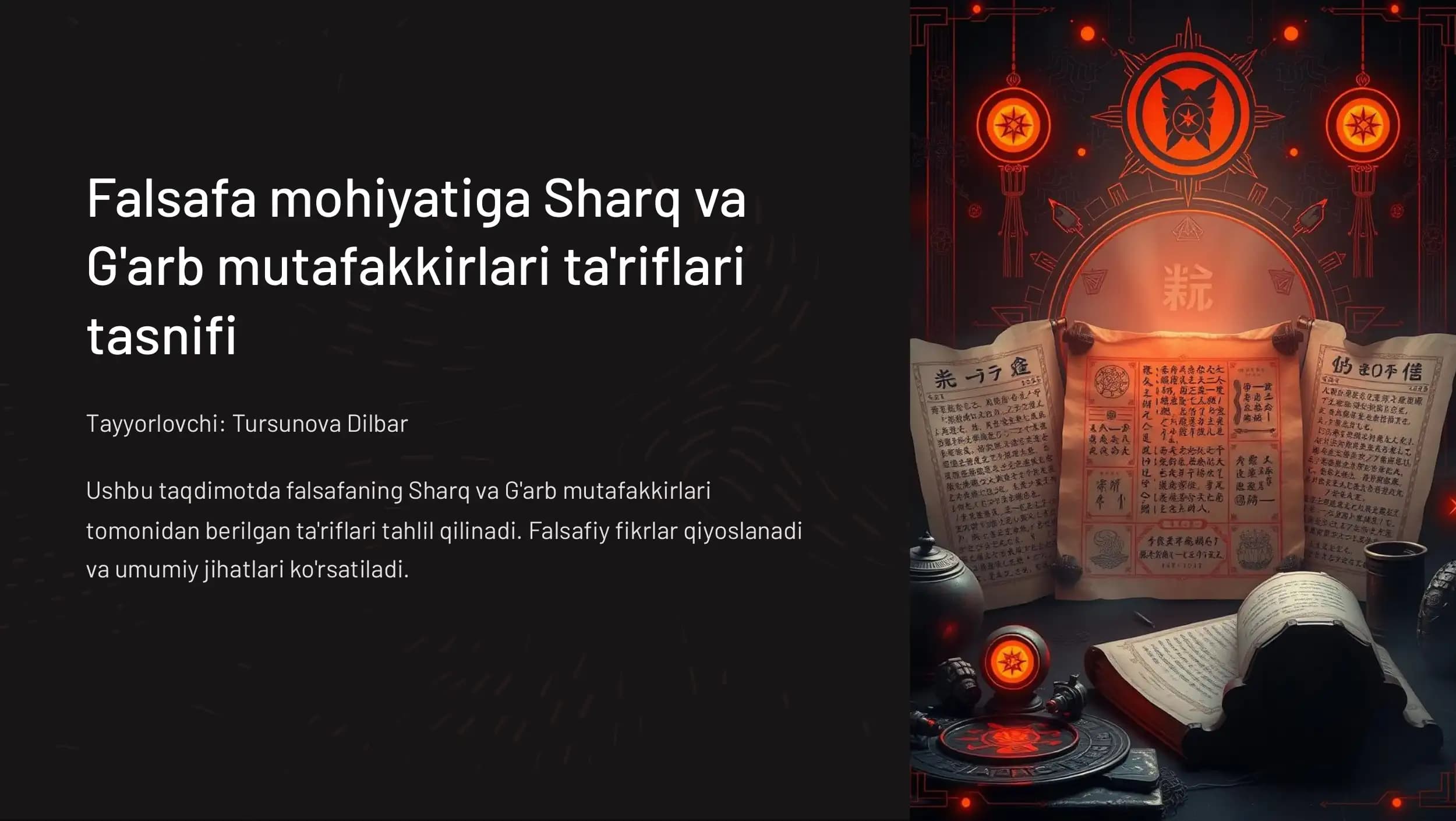 Falsafa mohiyatiga Sharq va G'arb mutafakkirlari ta'riflari tasnifi