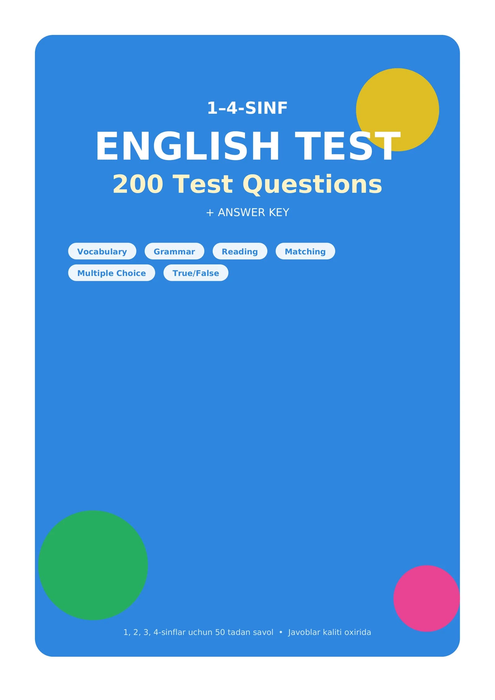 1–4-sinf English — 200 Test Questions