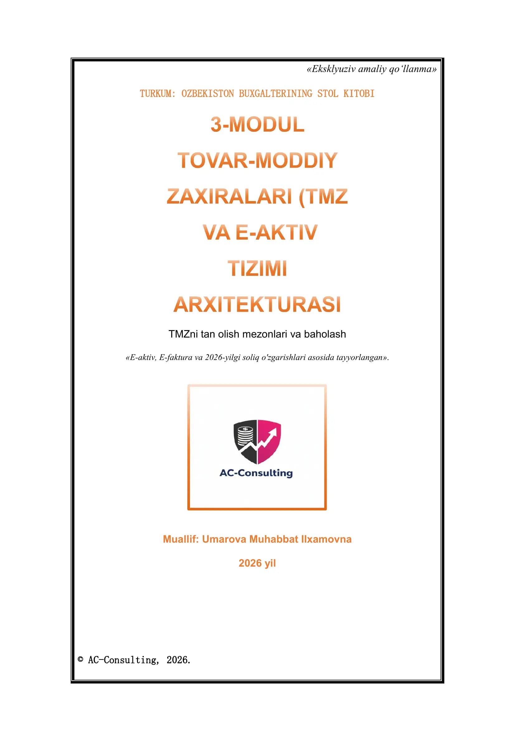 3-MODUL: Tovar-moddiy zaxiralari (TMZ) va Ombor nazorati