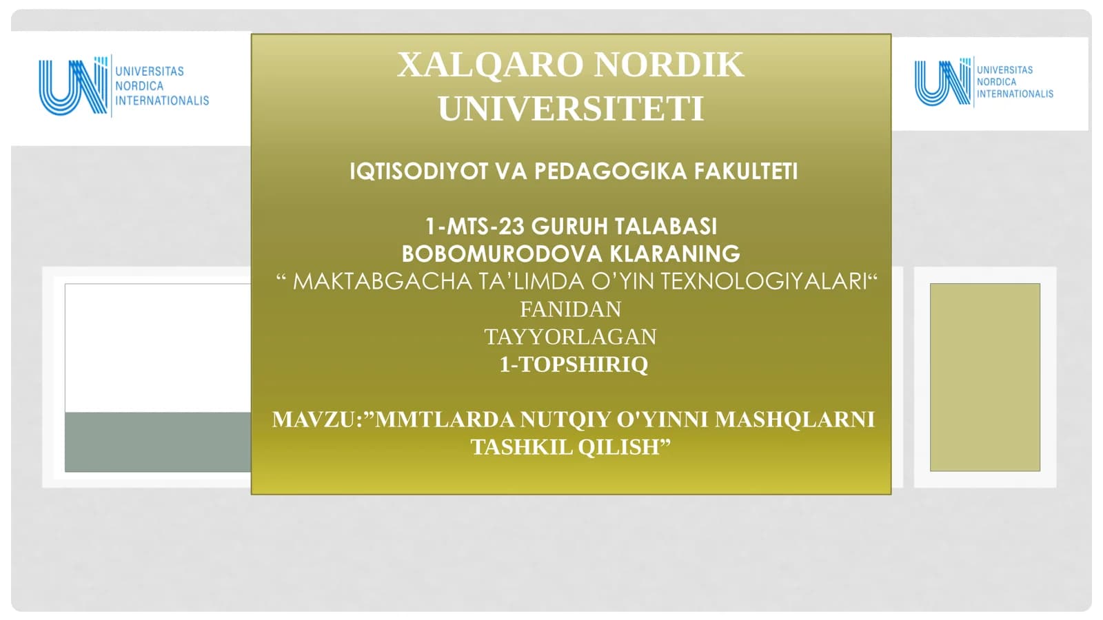 "MAKTABGACHA TA’LIMDA O’YIN TEXNOLOGIYALARI"