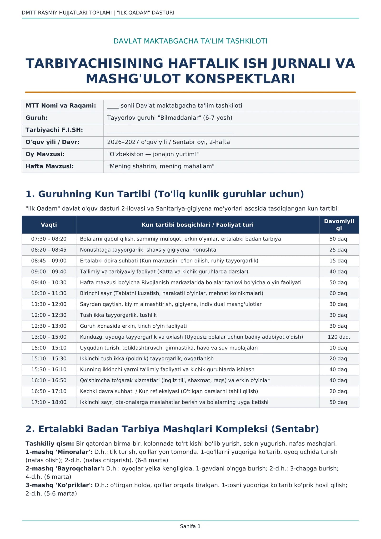 DAVLAT MAKTABGACHA TA'LIM TASHKILOTI