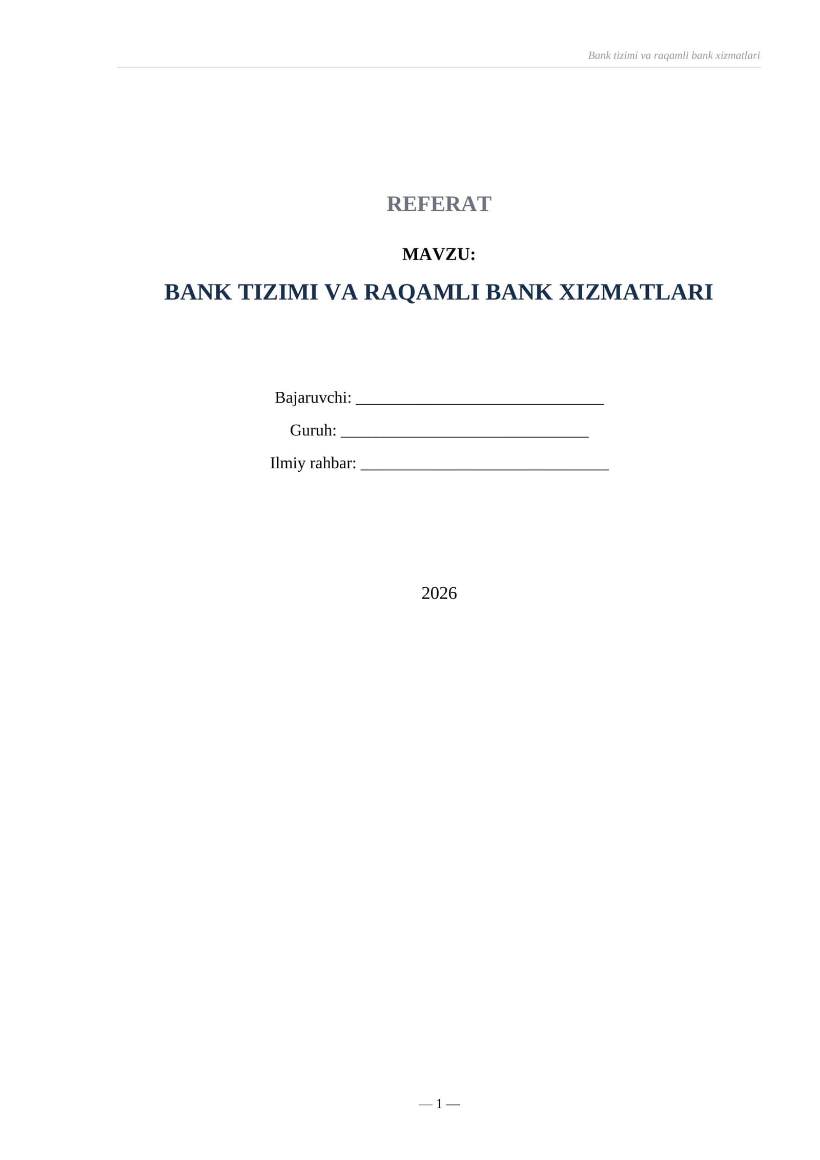 Referat Bank tizimi