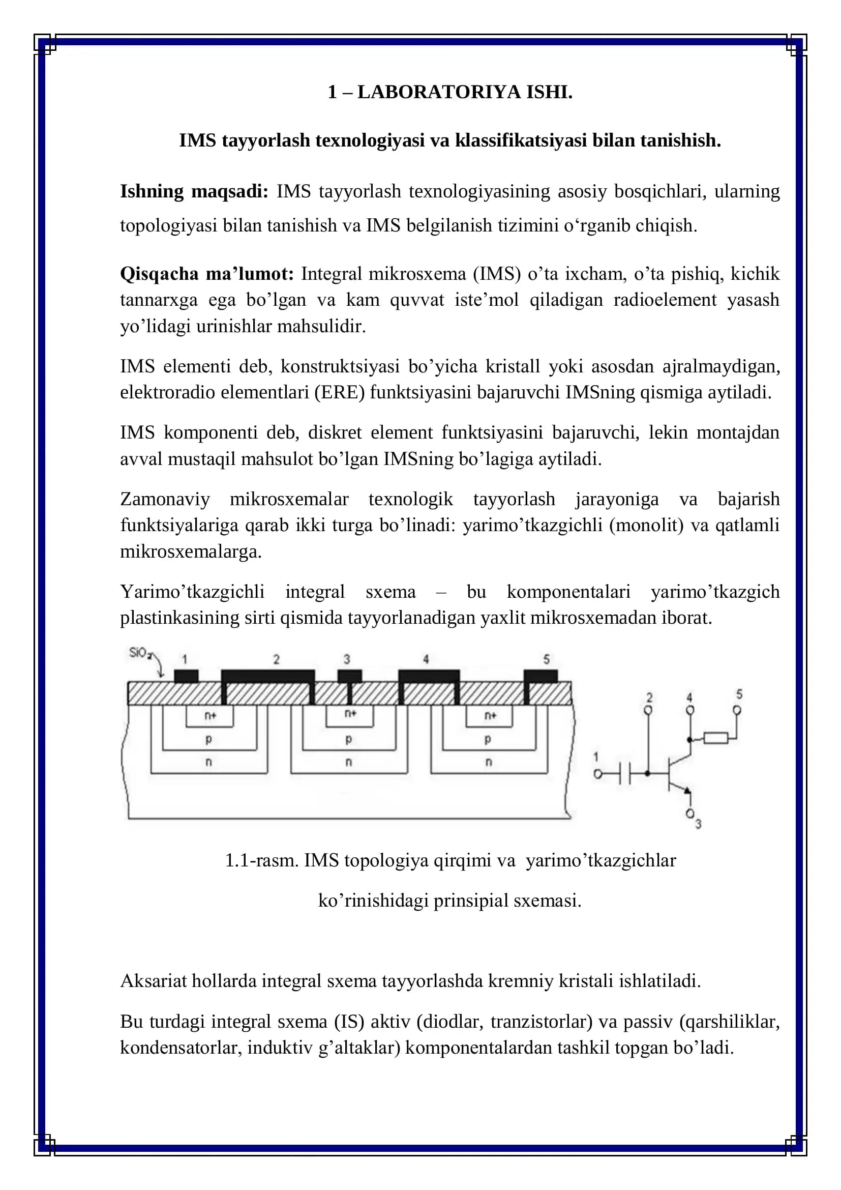 IMS tayyorlash texnologiyasi va klassifikatsiyasi