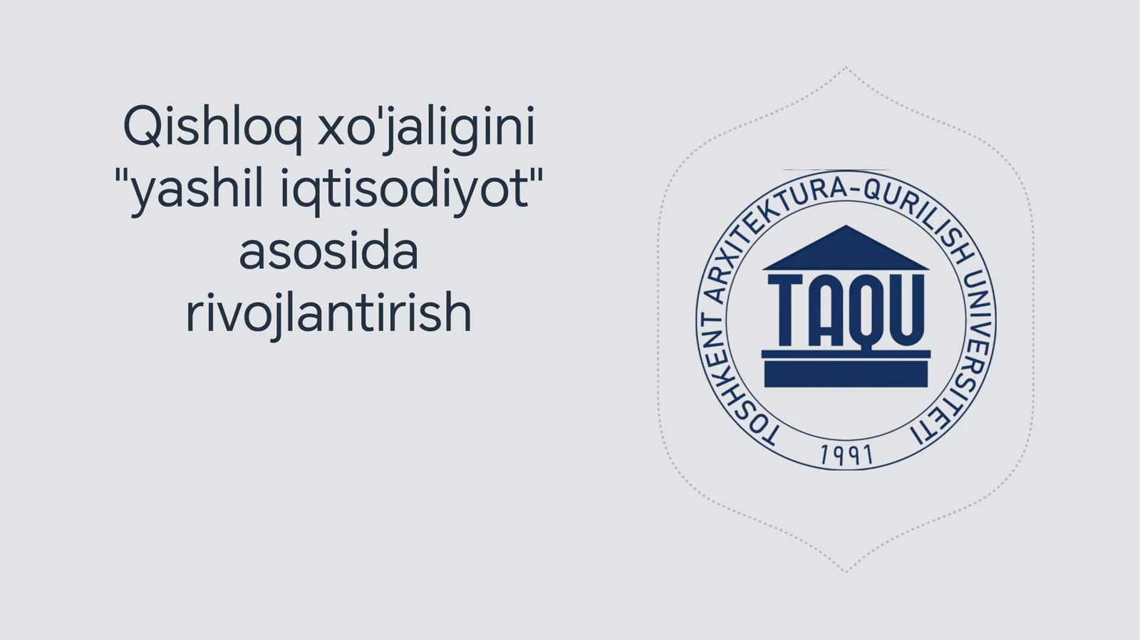 Qishloq xo'jaligini yashil iqtisodiyot asosida rivojlantirish