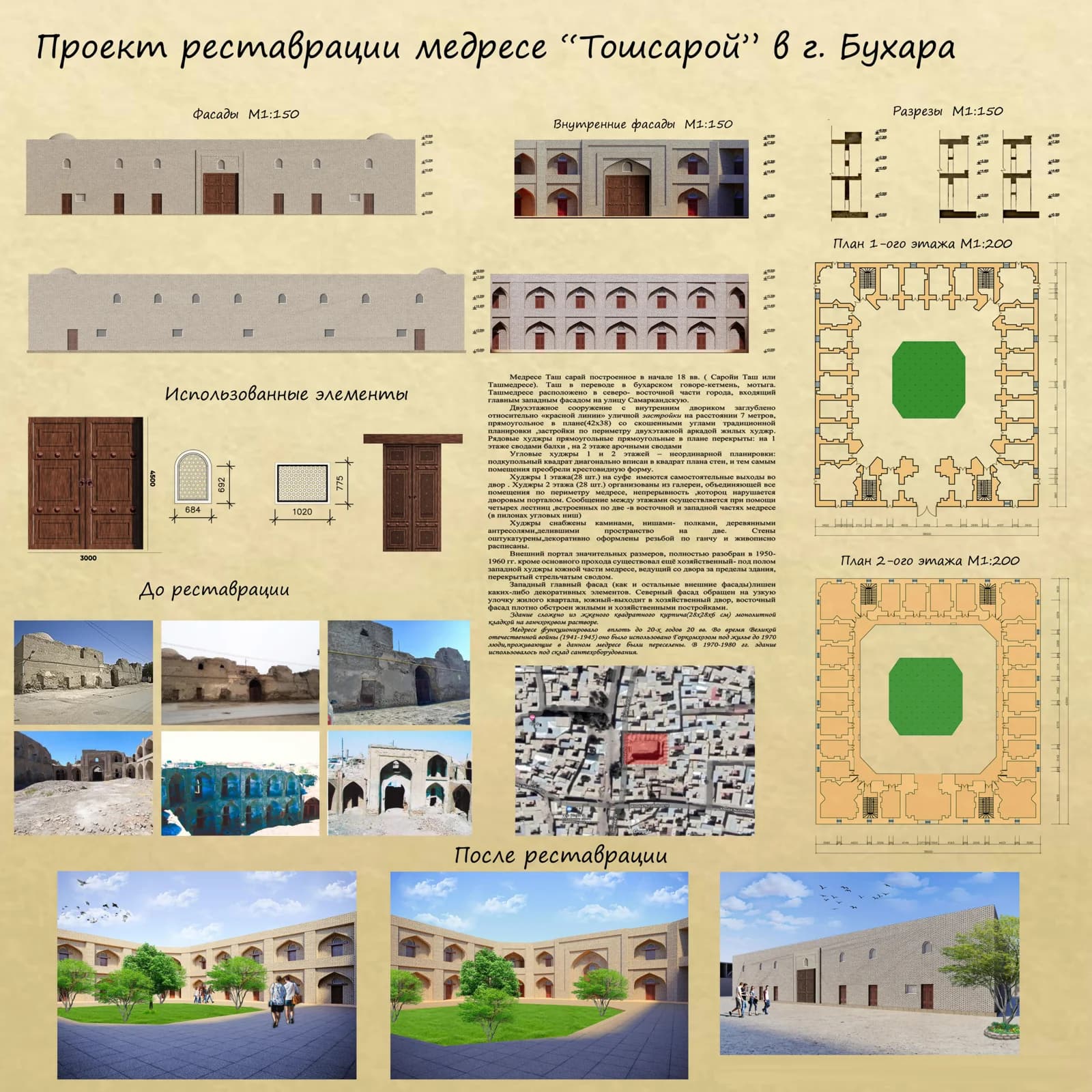 Проект реставрации медресе Тошсарой, построенного в XVIII веке в городе Бухаре»