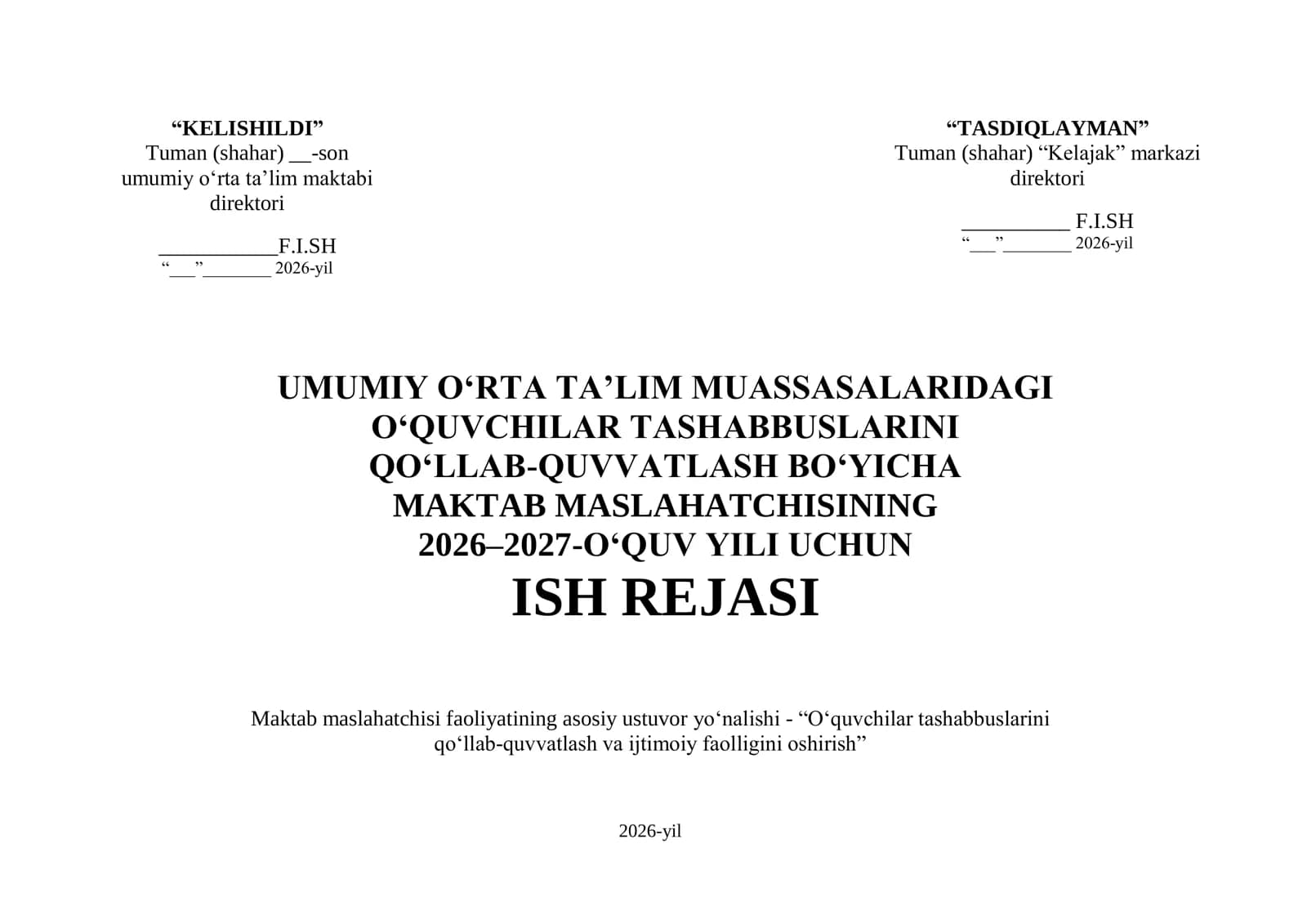 MAKTAB MASLAHATCHISI ISH REJA 2026-2027 O'QUV YILI UCHUN